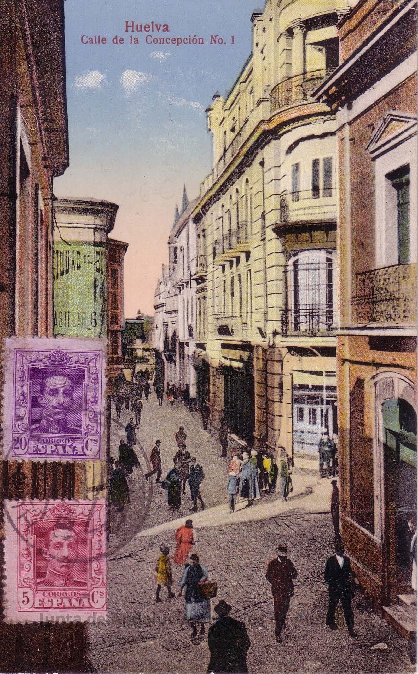 Una de las postales comercializadas por Justo Toscano a partir de 1921, los sellos de esta postal circulada corresponden a una edición de 1922.