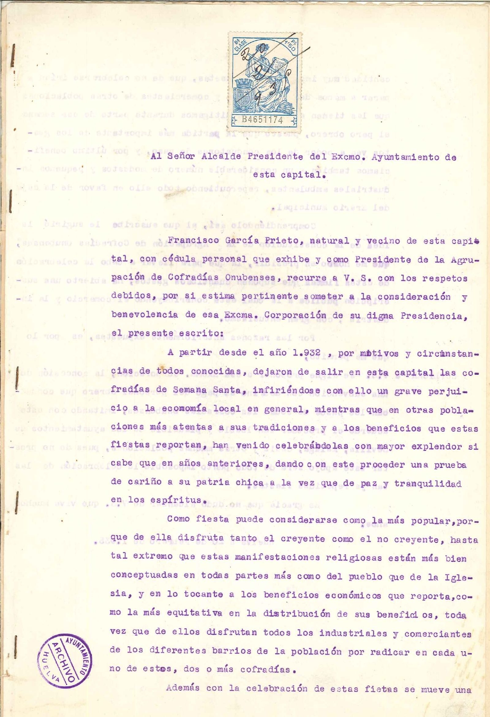Documento en el que se da conocimiento de la ceración de la Agrupación de Cofradías en 1935.