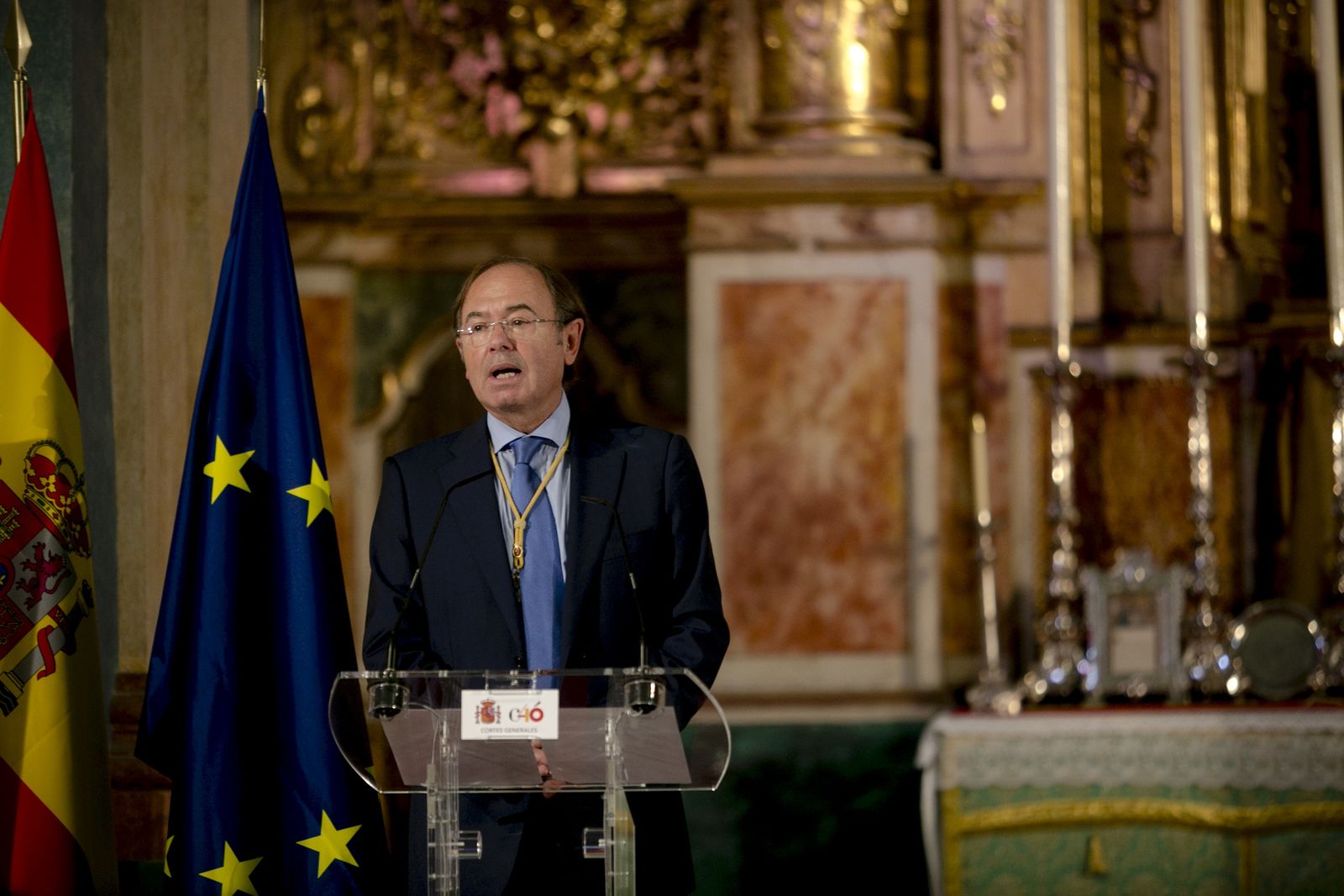 Pío  García- Escudero durante su intervención en el acto de homenaje a la comunidad iberoamericana