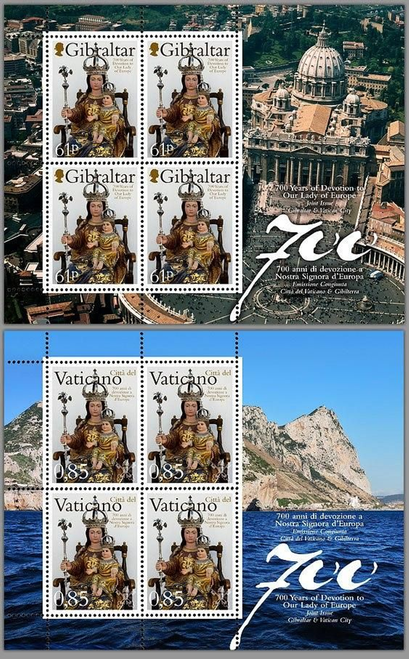 Sellos conmemorativos de Gibraltar y el Vaticano. Sellos conmemorativos de Gibraltar y el Vaticano.