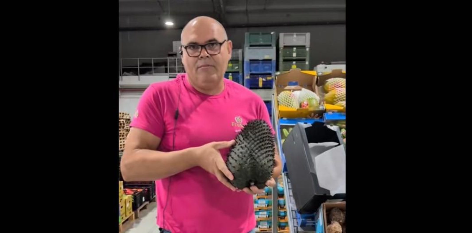 Andrés del grupo FruSur, enseña cómo es una guanabana