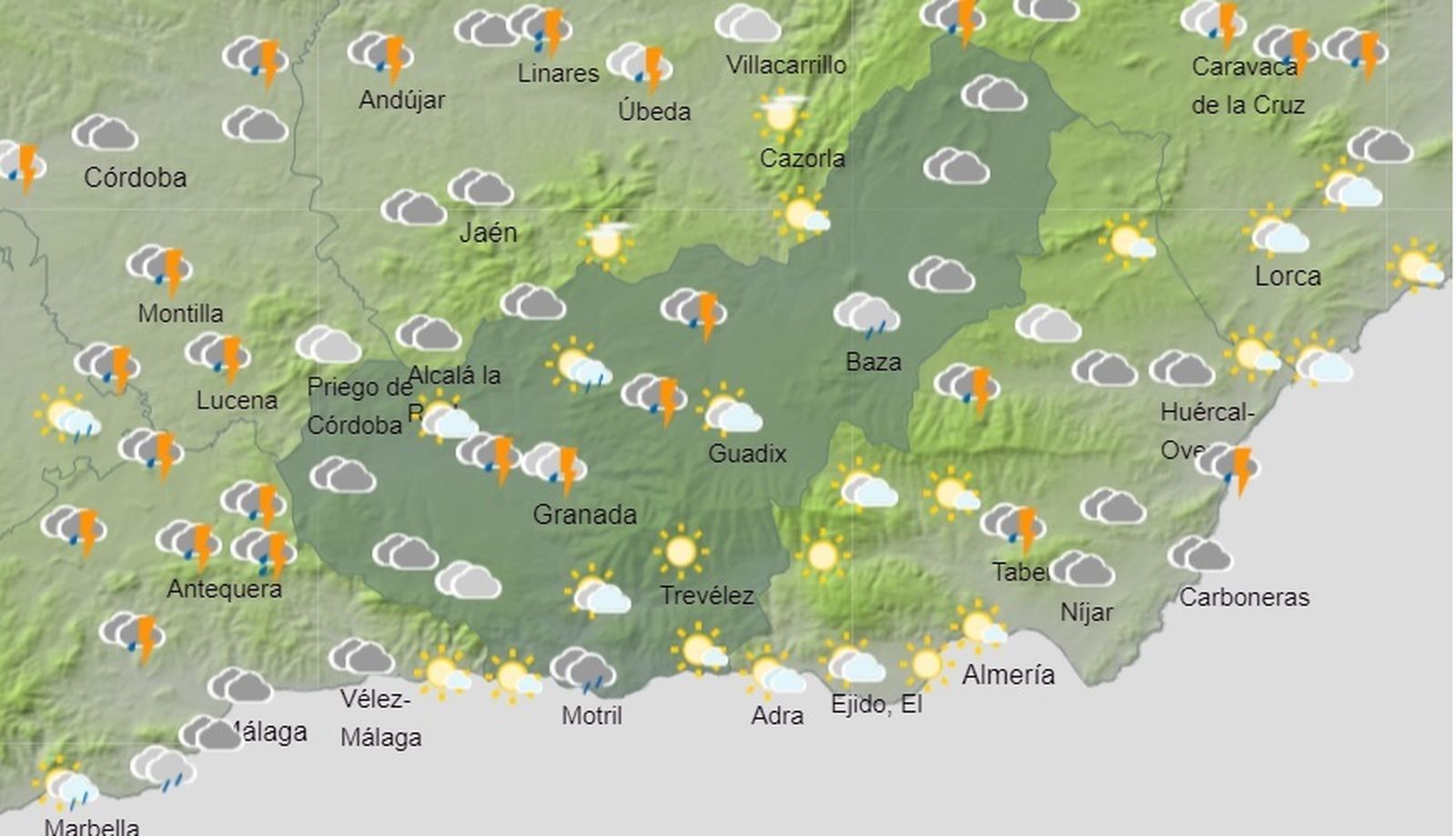 Mapa de previsión de AEMET para el lunes 21 de marzo en la provincia de Granada
