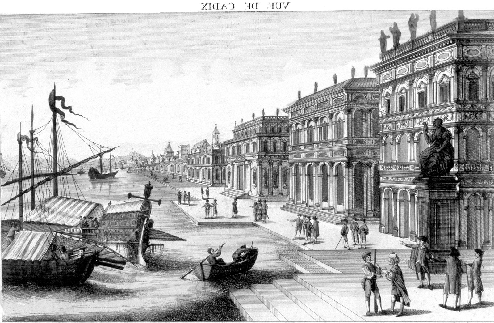 Vista óptica. Residencia del Gobernador y Presidente del Consejo Real de Cádiz. Augsburgo, hacia 1750.