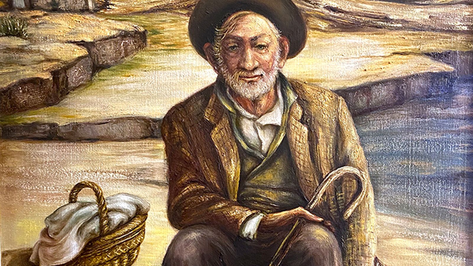 Detalle del óleo "Viejo de Laroles" de Maruja García