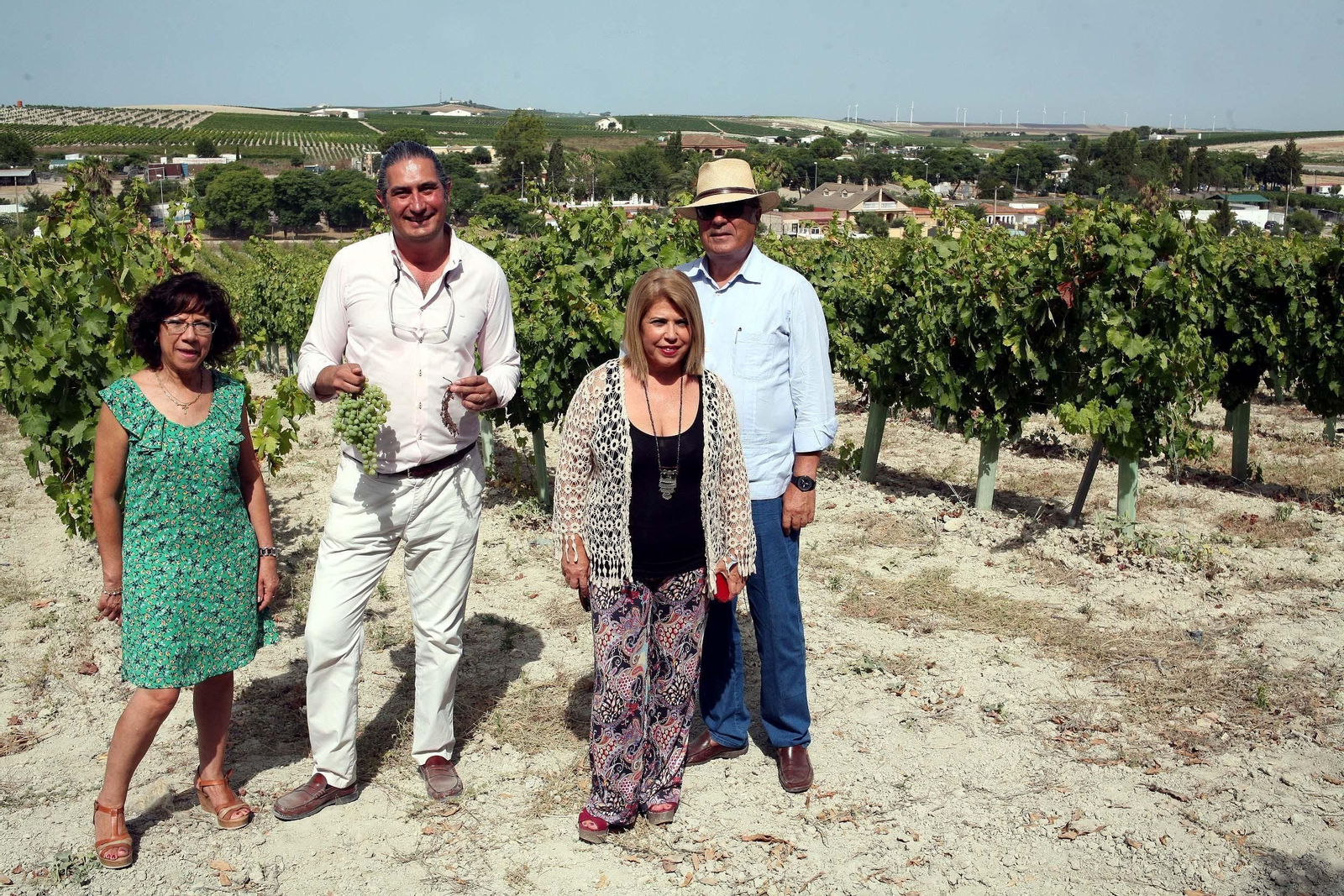 Carmen Collado, José Antonio Zarzana, Mamen Sánchez y José Luis Zarzana en el viñedo de la bodega.