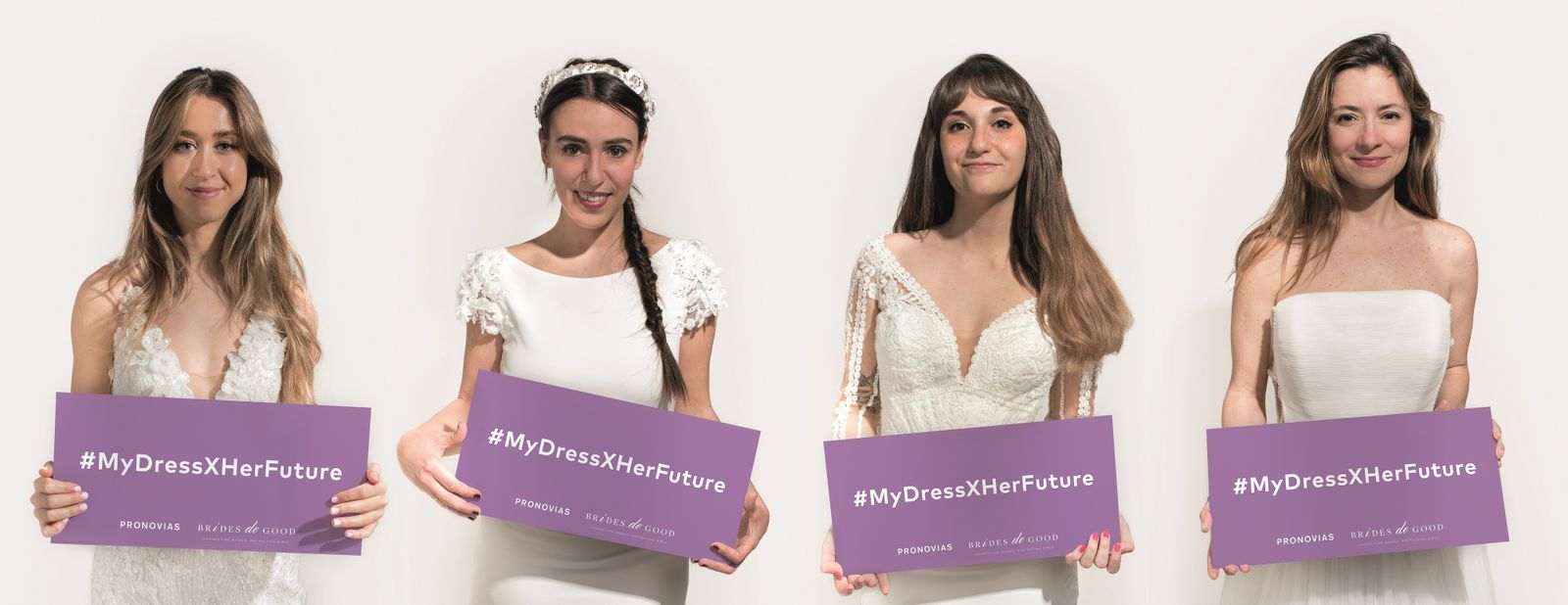 Imagen de la nueva campaña solidaria de Pronovias, #MyDressxHerFutur