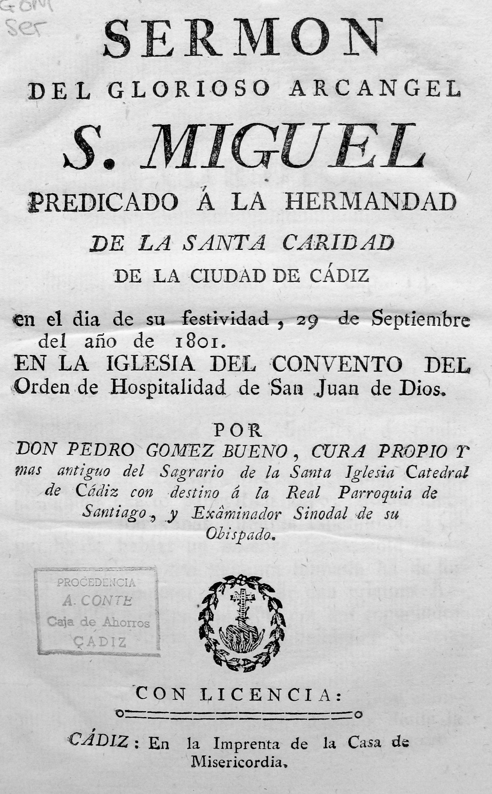 Portada del opúsculo publicado en octubre del año 1801