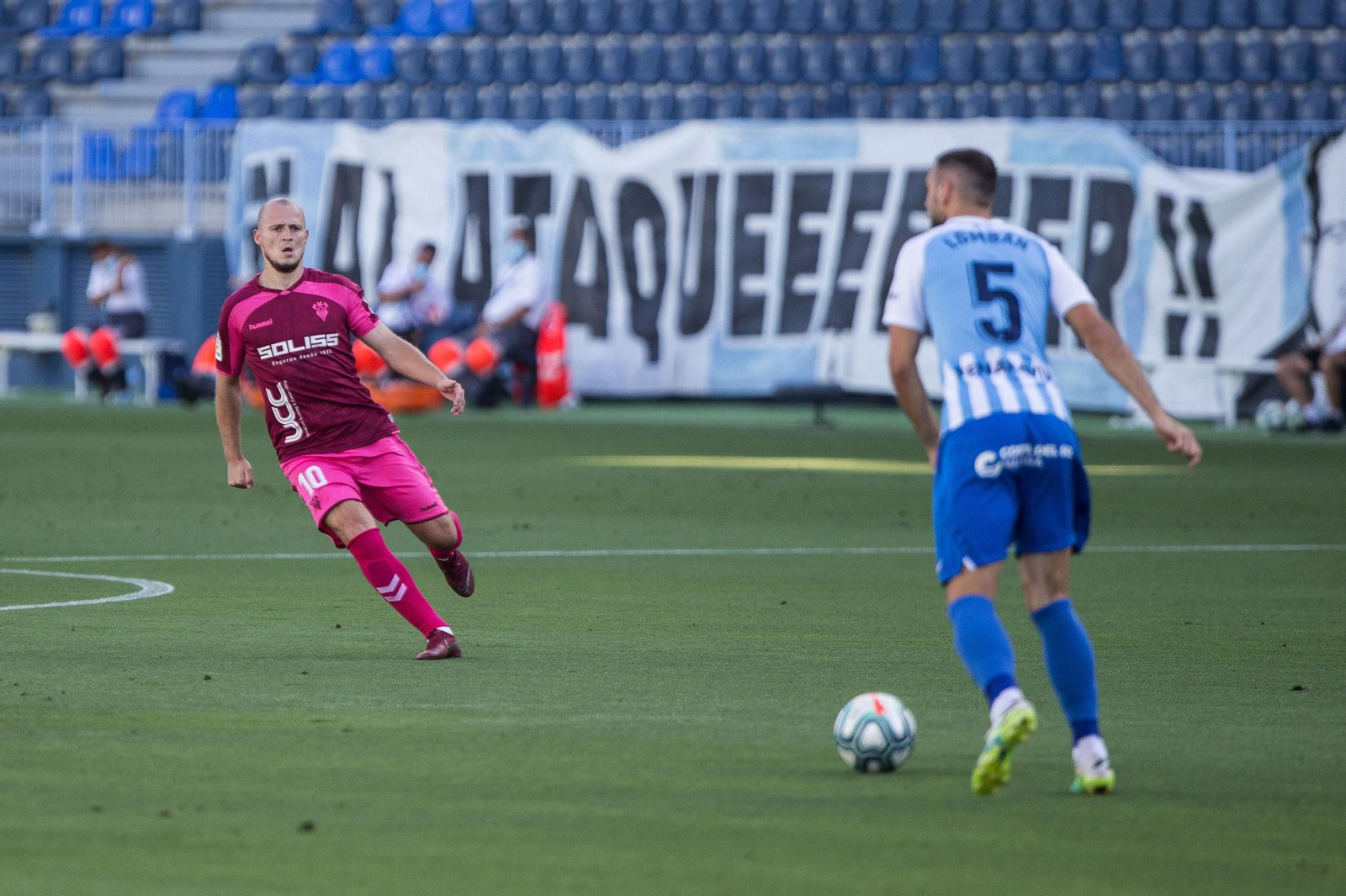 Lombán, en el partido frente al Albacete en La Rosaleda.