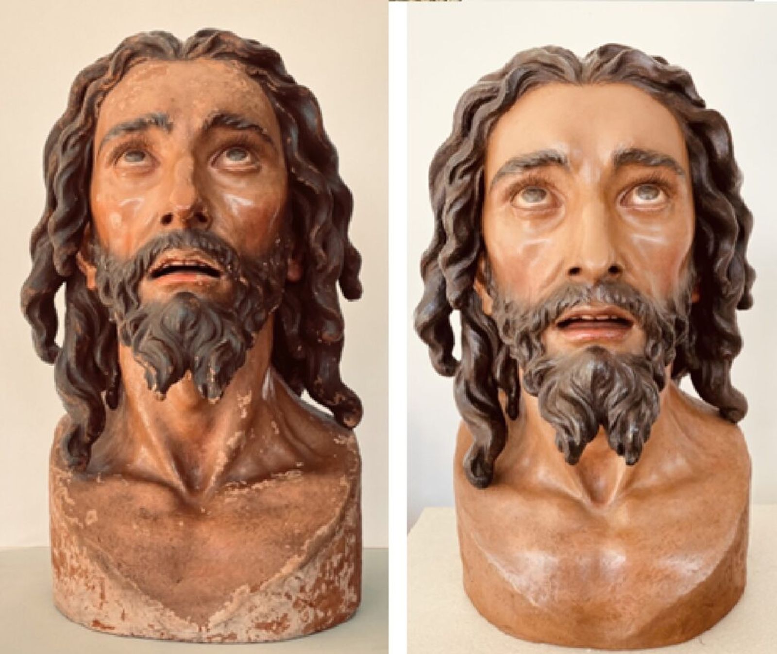 Antes y después del busto tras la restauración