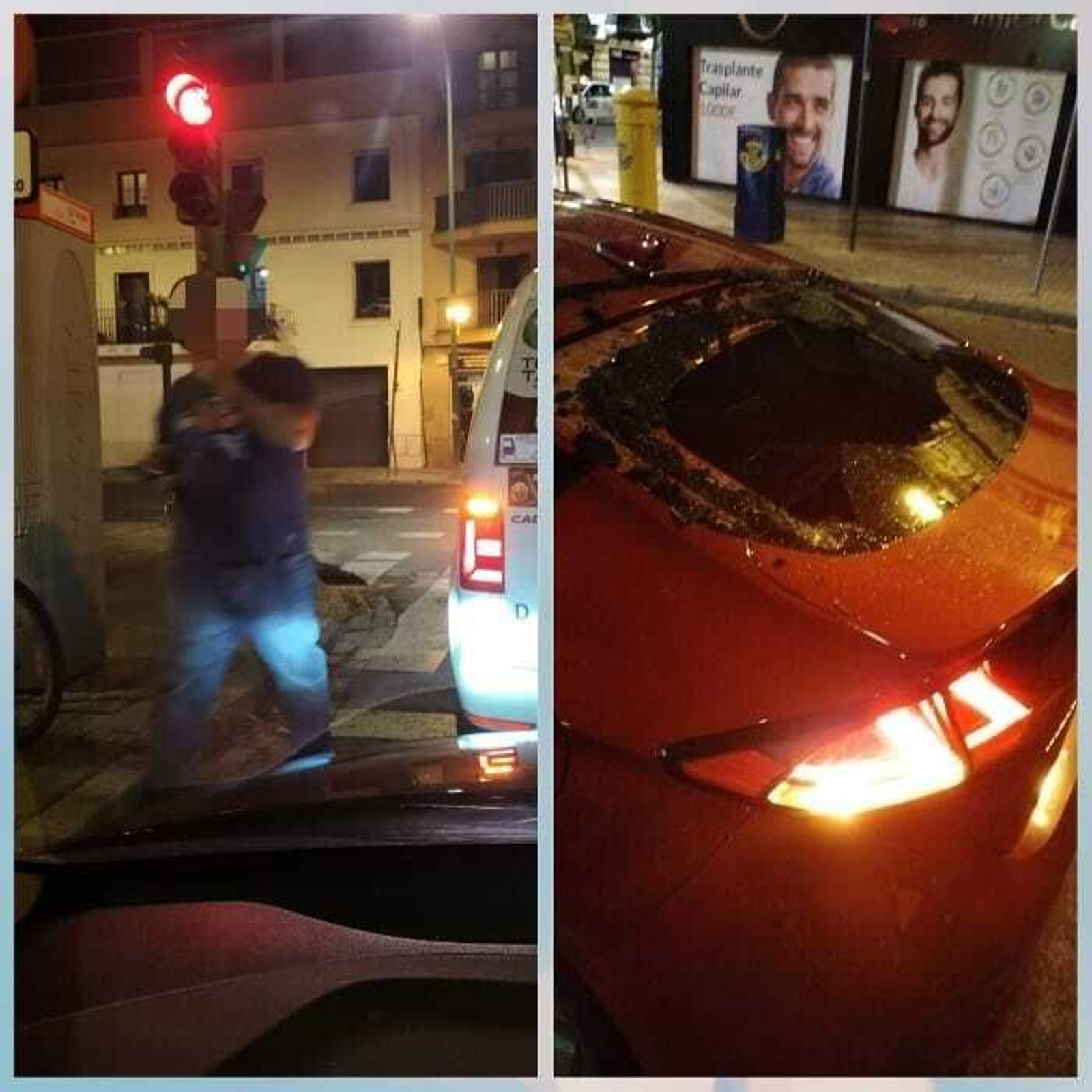 A la izquierda, el presunto agresor. A la derecha, el coche dañado.