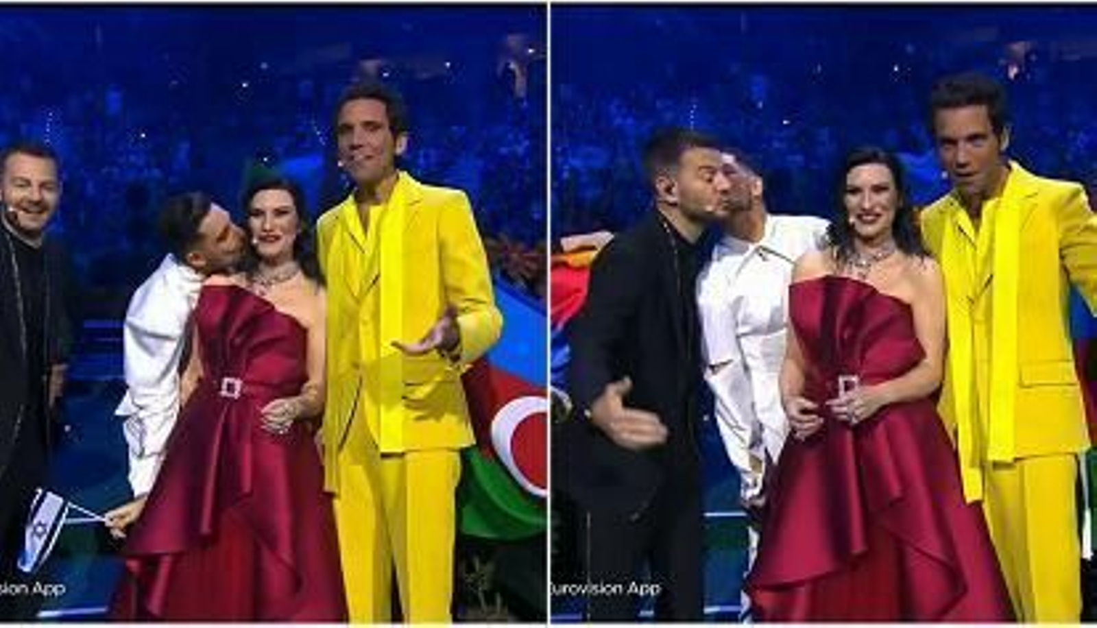 El cantante israelí interrumpiendo a los presentadores en directo y besándolos