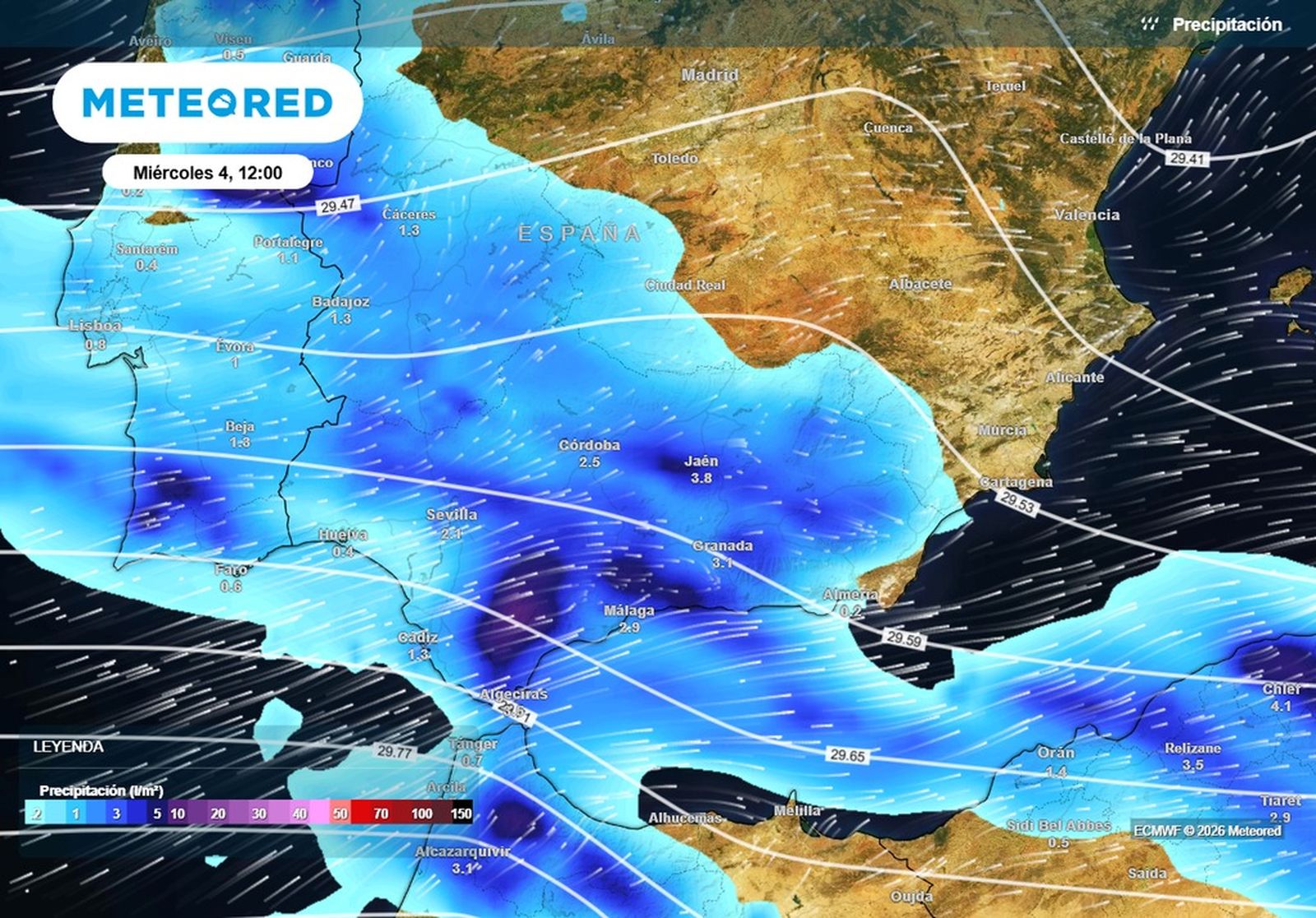 Este miércoles, 4 de febrero, las precipitaciones se extenderán por toda Andalucía, siendo intensas y persistentes en áreas orográficamente favorables.