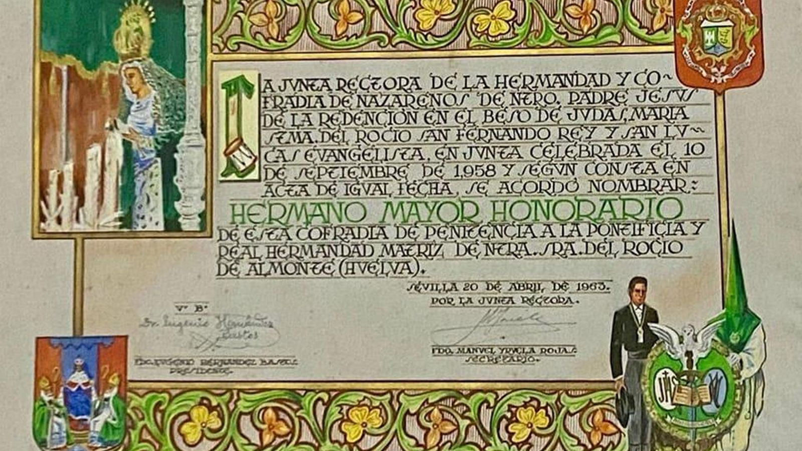 Nombramiento Hdad. Redención de Sevilla como Hermano Mayor Honorario a la Matriz de Almonte.