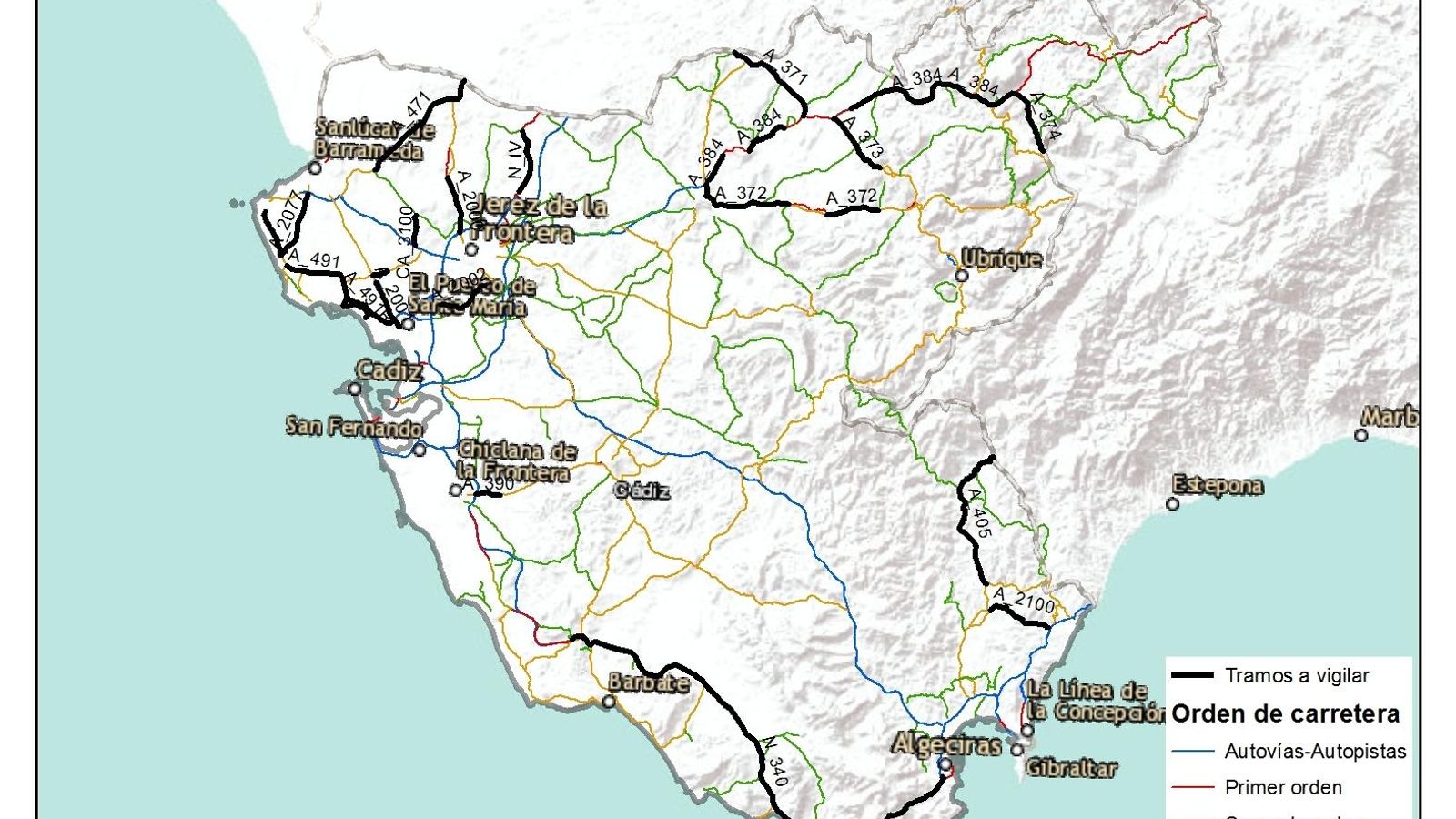 Tramos a vigilar en las carreteras de Cádiz