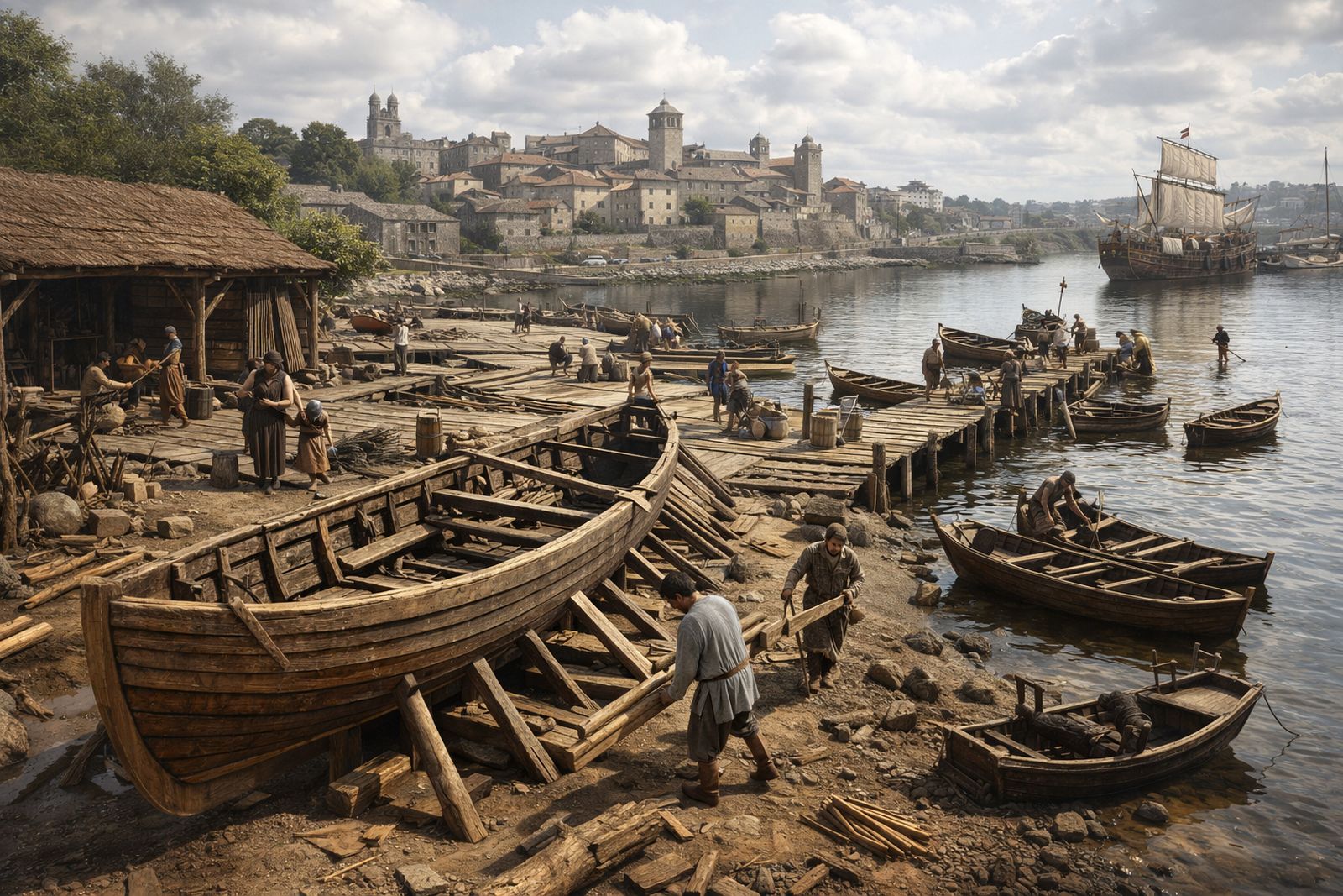 Recreación del astillero en Pontevedra