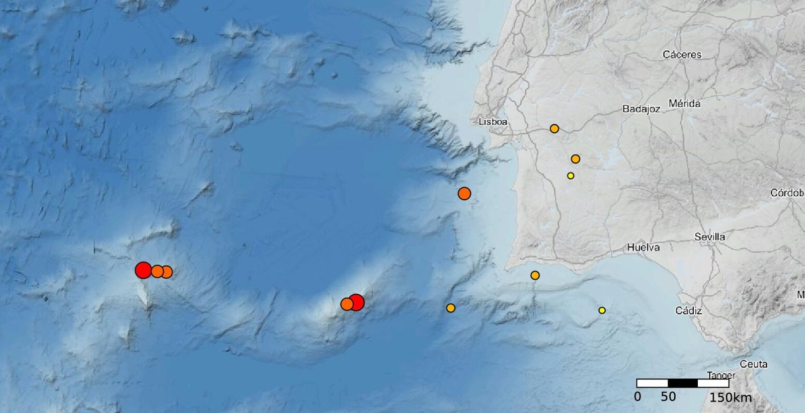 Localización de los terremotos registrados este fin de semana.