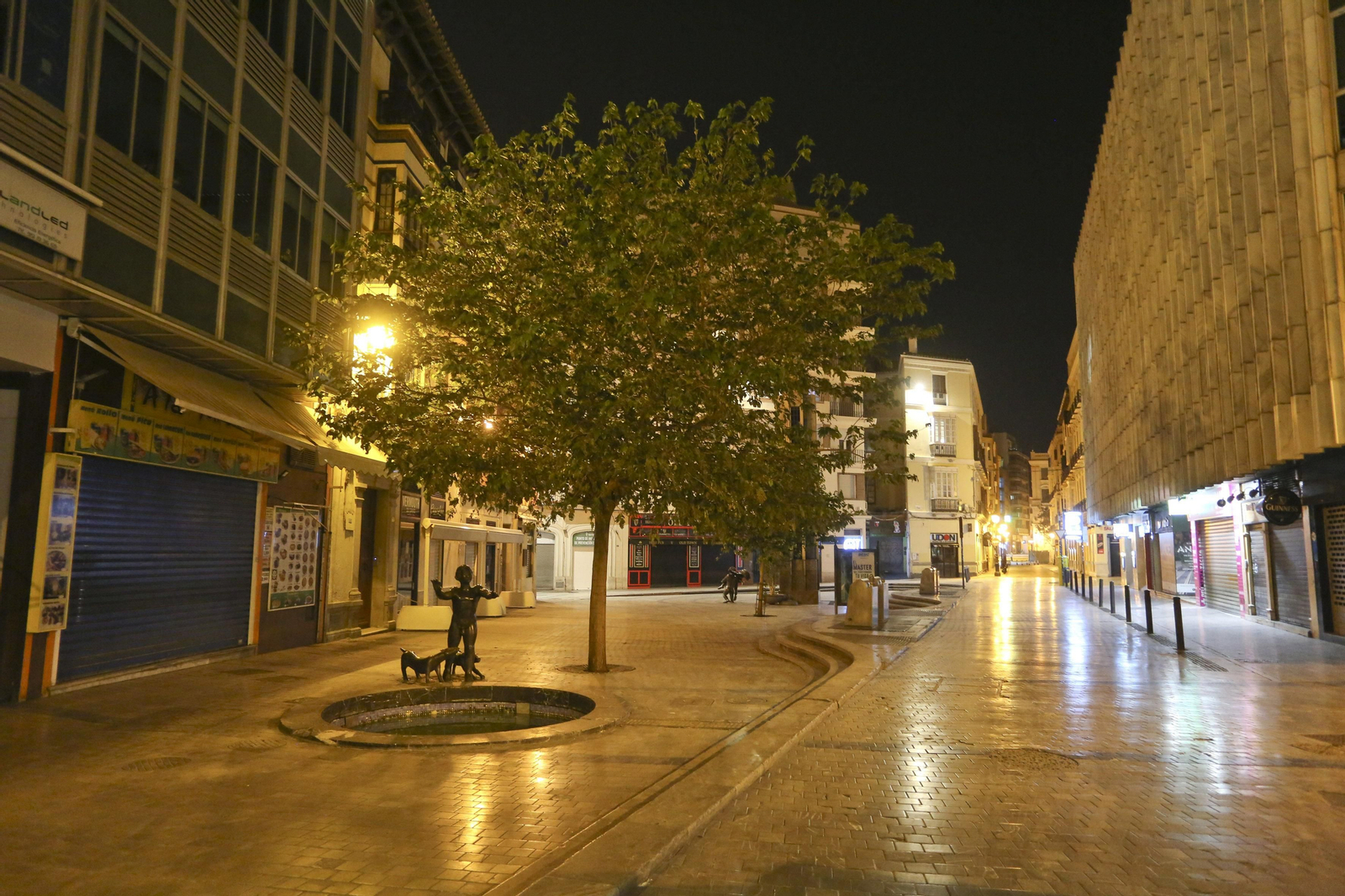 El coronavirus dibuja una noche desierta en el centro de Málaga, en fotos