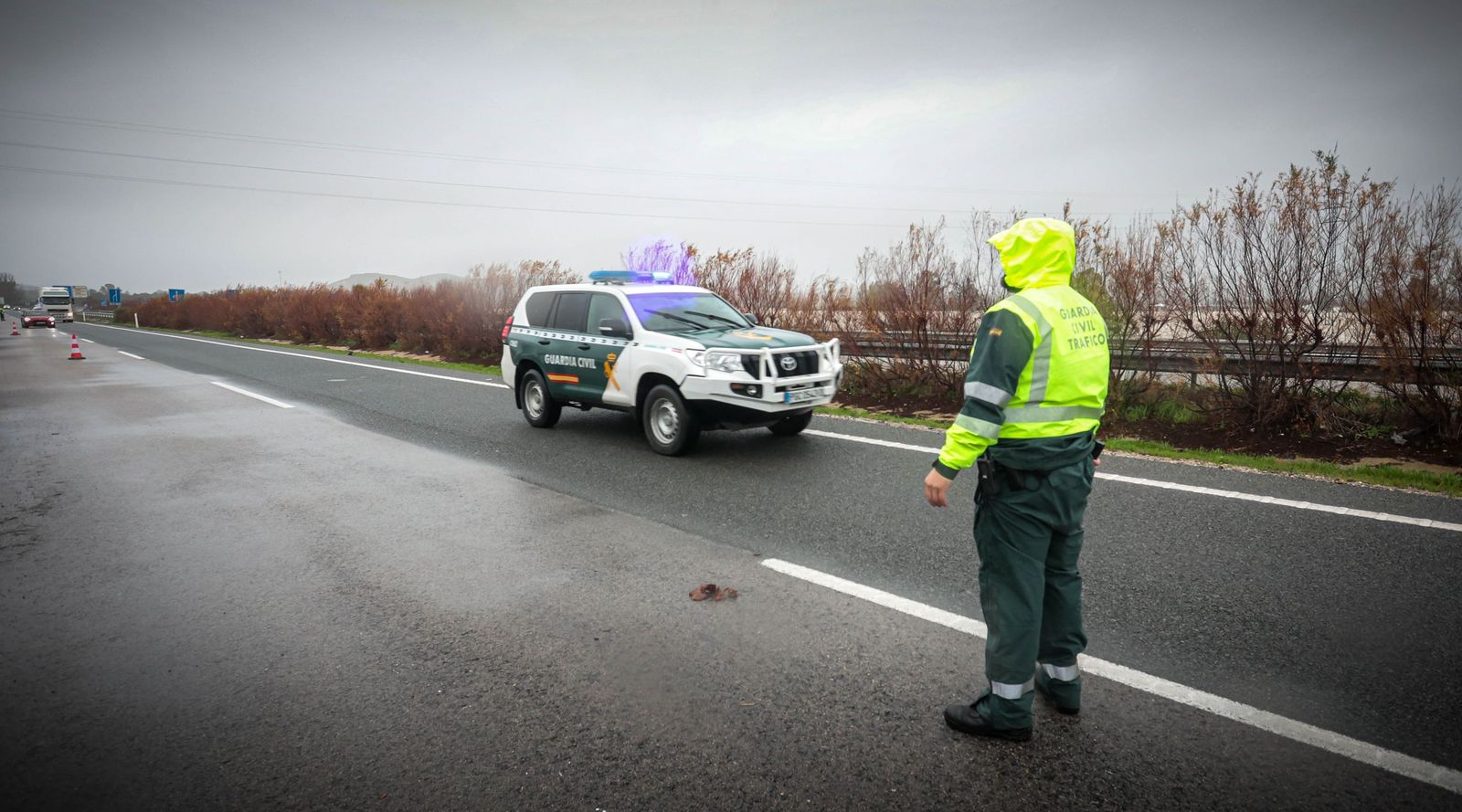 Un control de Guardia Civil, en la zona inundada de Jerez, días atrás.