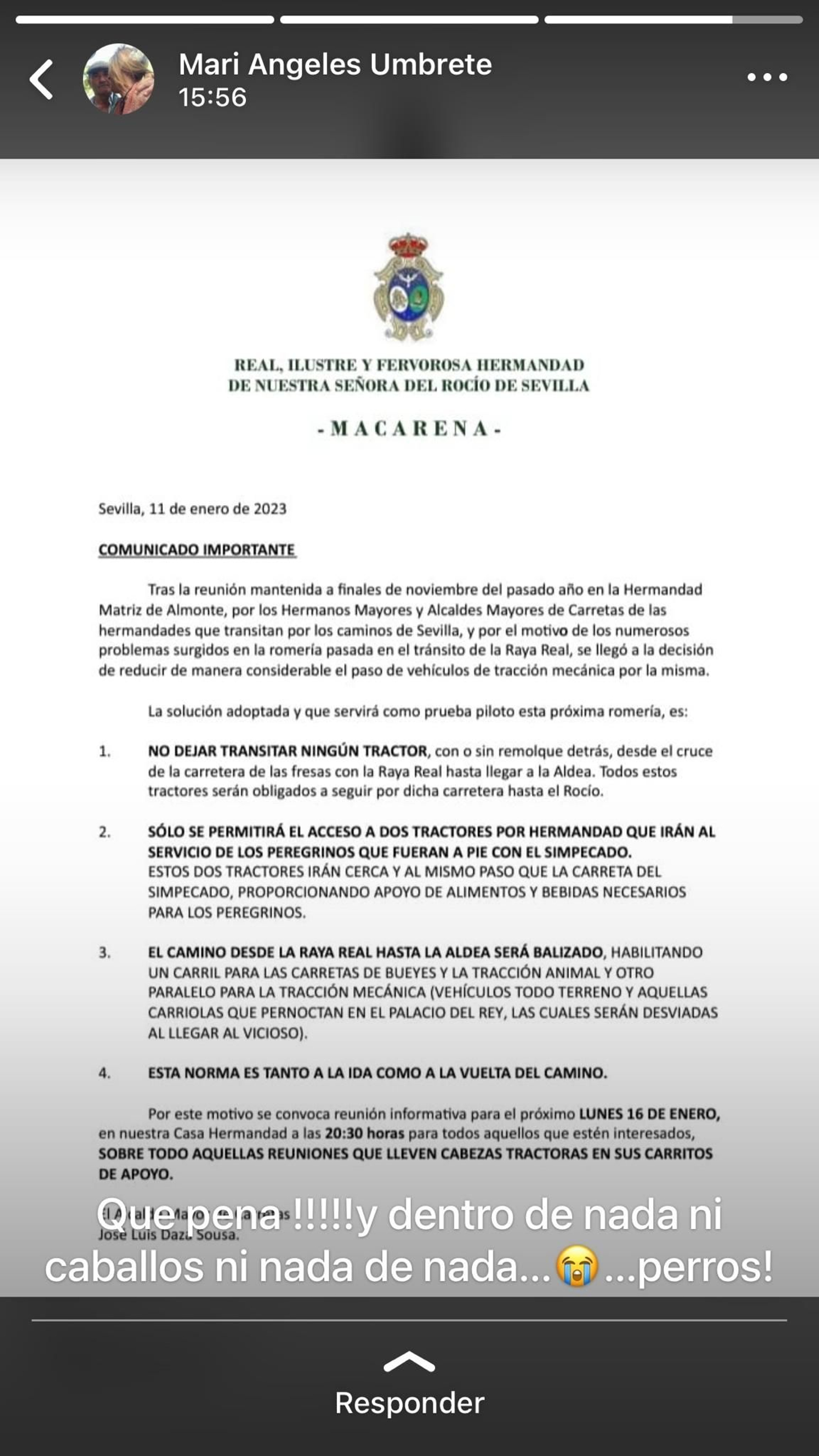 Comunicado del Rocío de la Macarena.