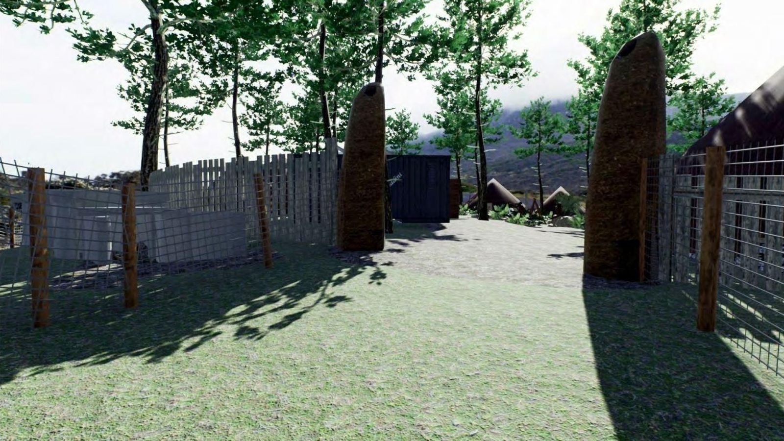 Acceso al Parque de la Prehistoria de Posadas, franqueado por megalitos.