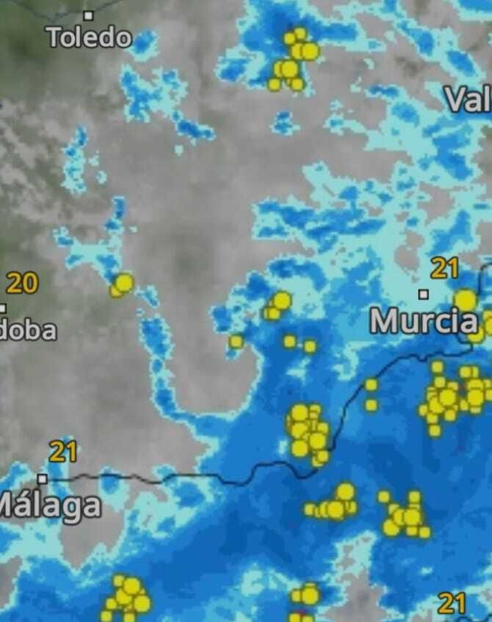 El radar meteorológico espera más lluvias de madrugada.