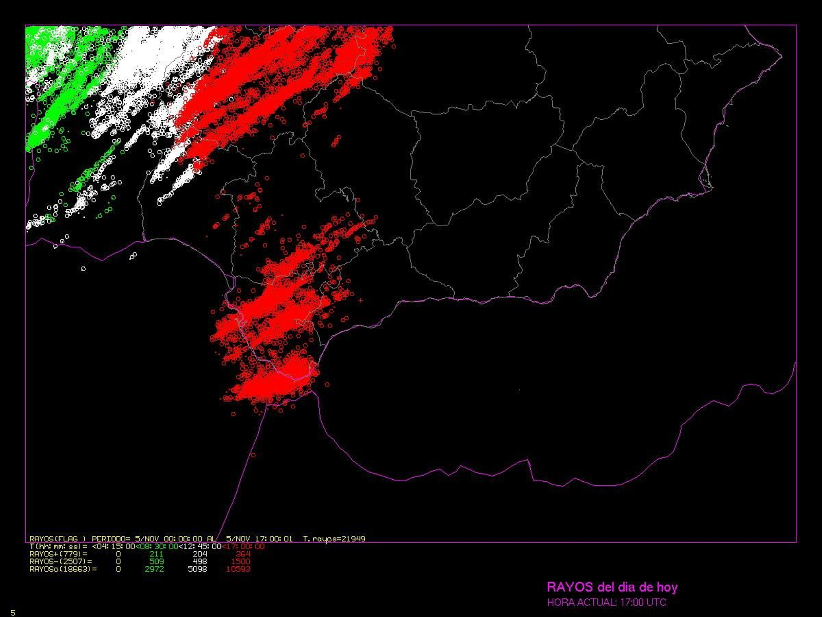 Actividad eléctrica registrada en la provincia de Cádiz