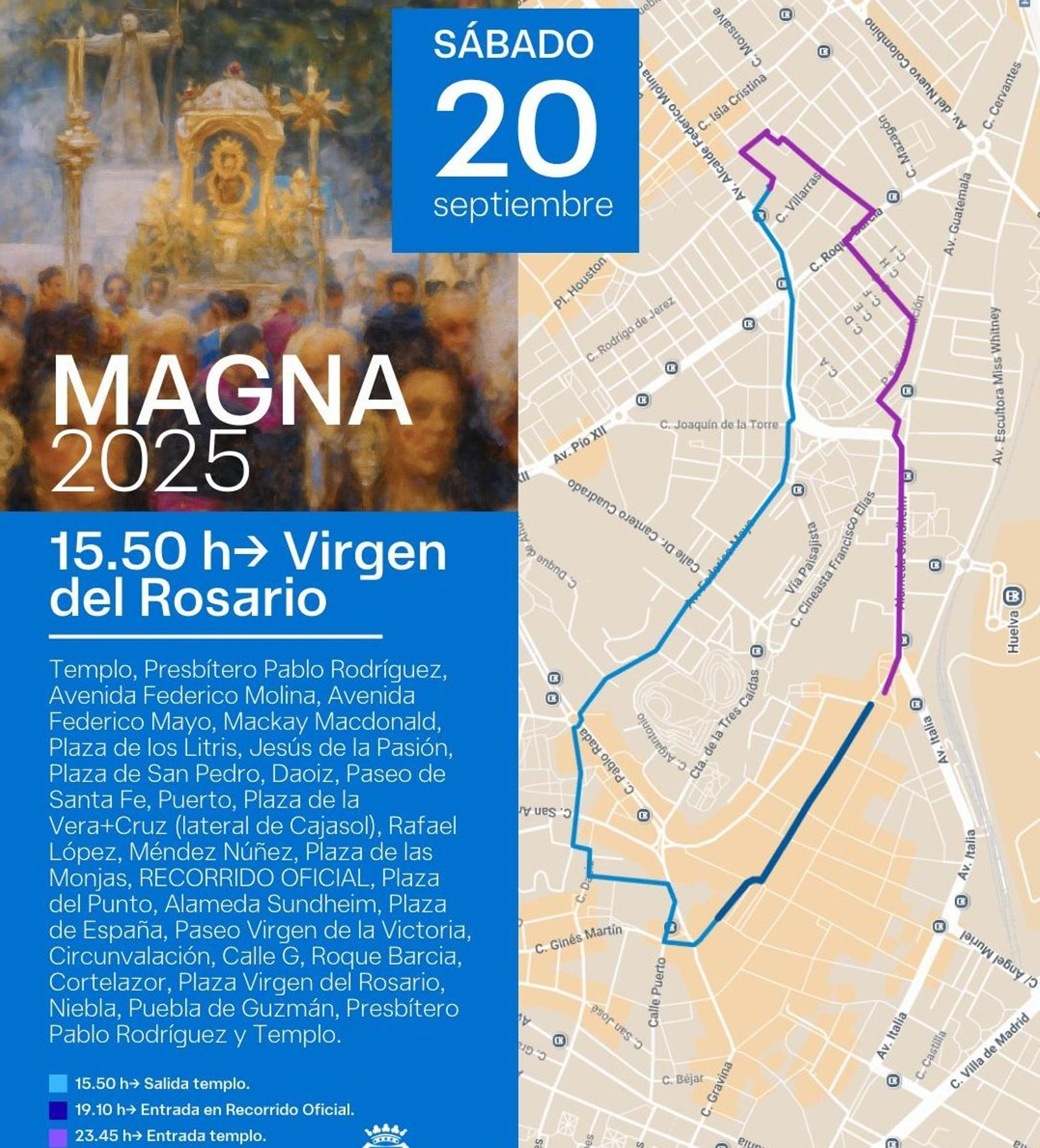 Recorriedo de María Stma. del Rosario para la Magna Mariana de Huelva.