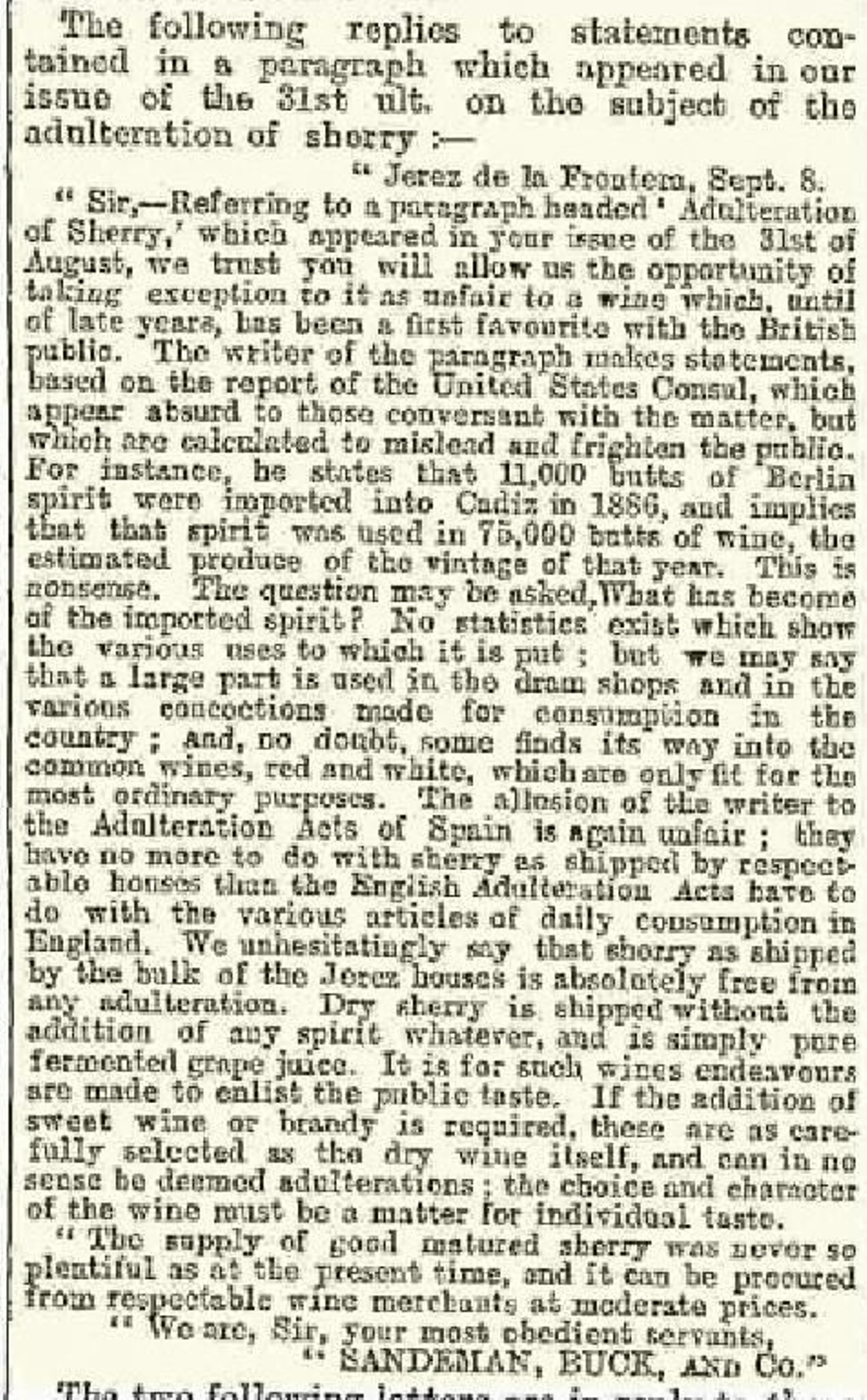Carta en 'The Times' de 22 de septiembre 1888.