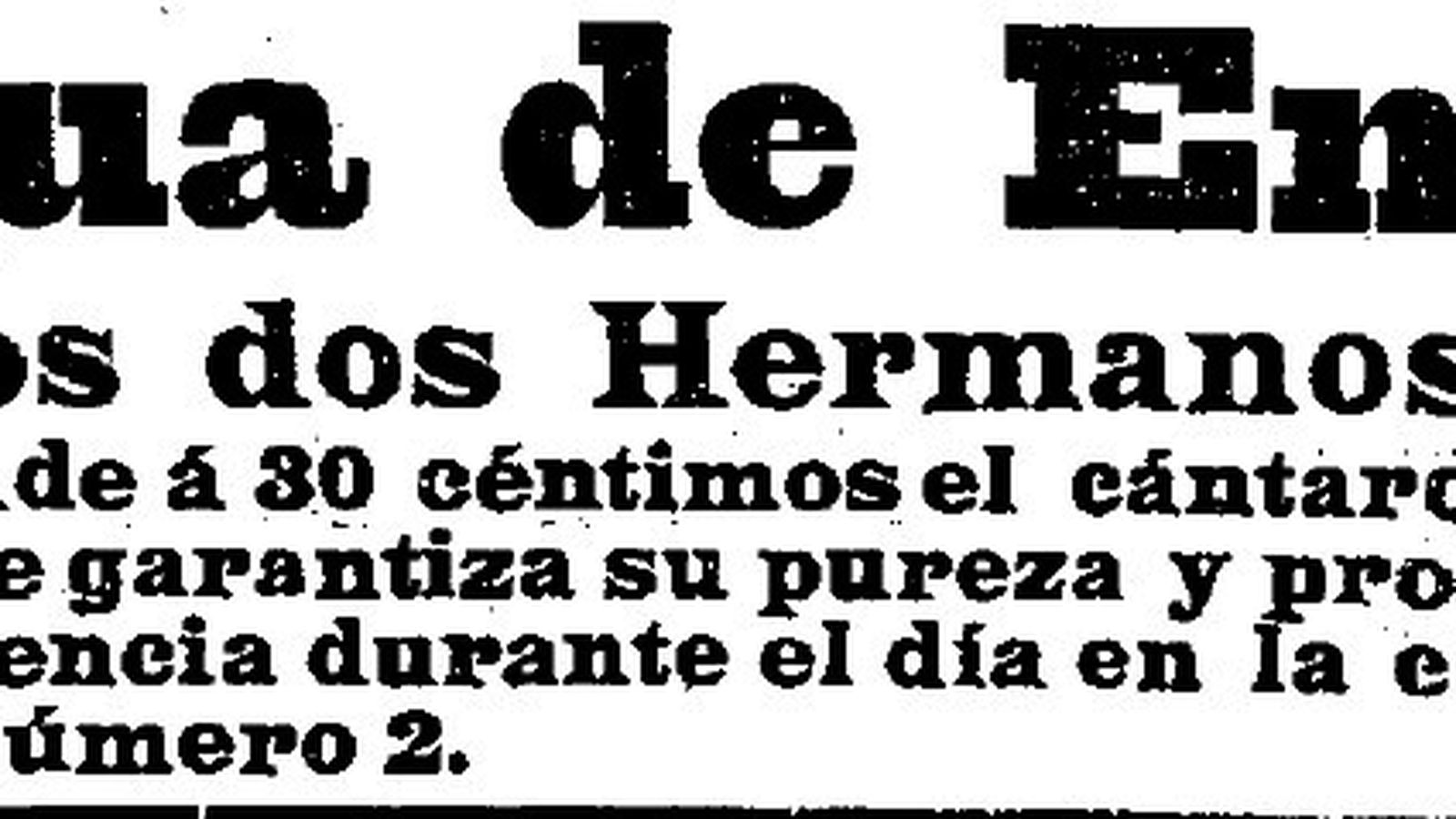 Anuncio de venta de agua a granel de 1911