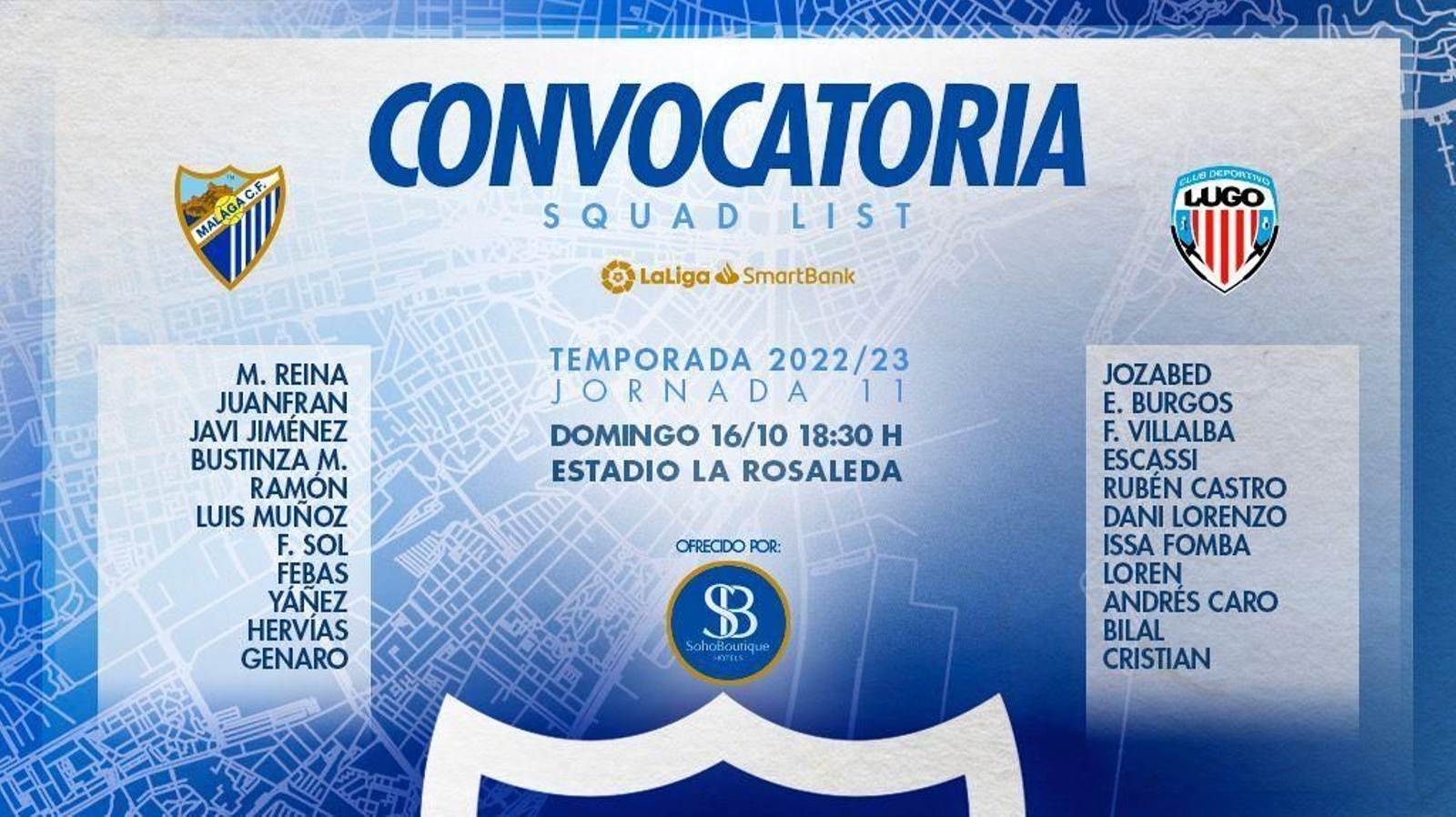 La convocatoria del Málaga ante el Lugo.