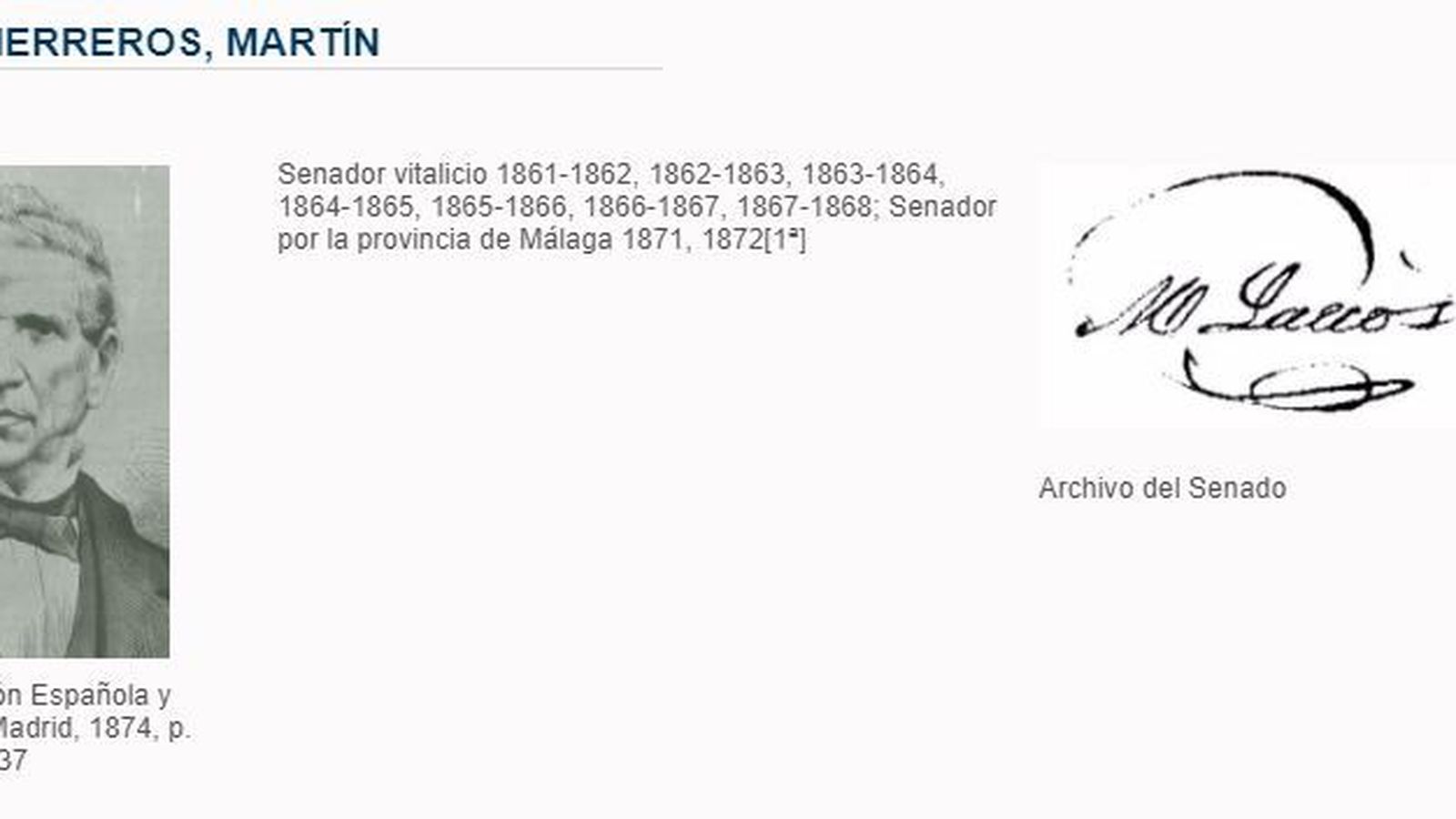 Ficha del Senado de Martín Larios, primer marqués de Larios