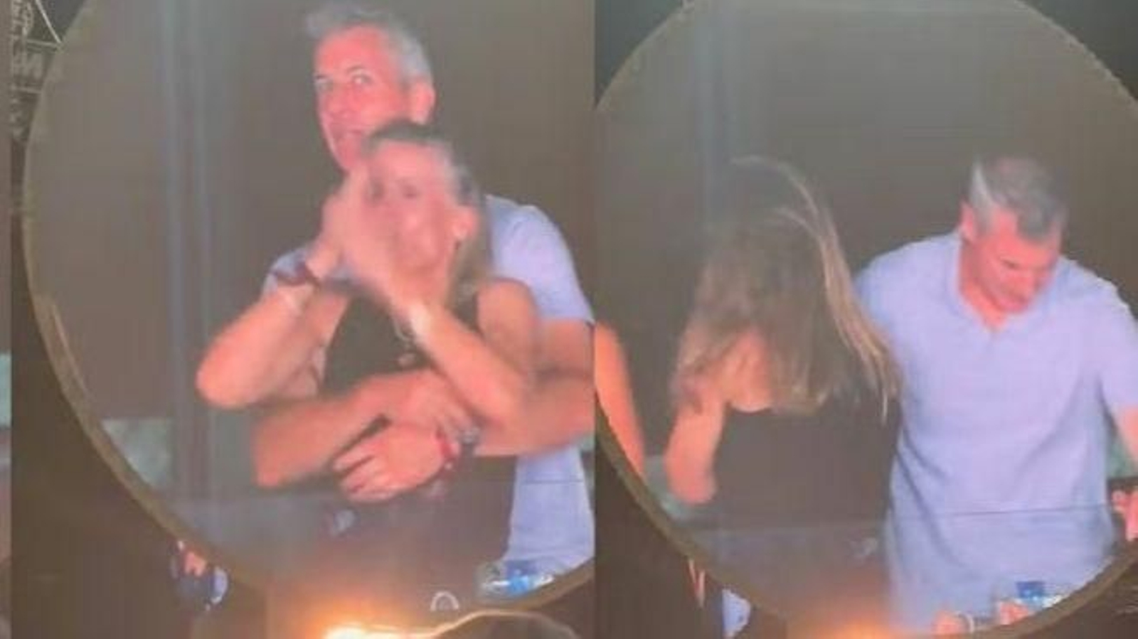 La pareja sorprendida por la kiss cam y su reacción de ocultarse