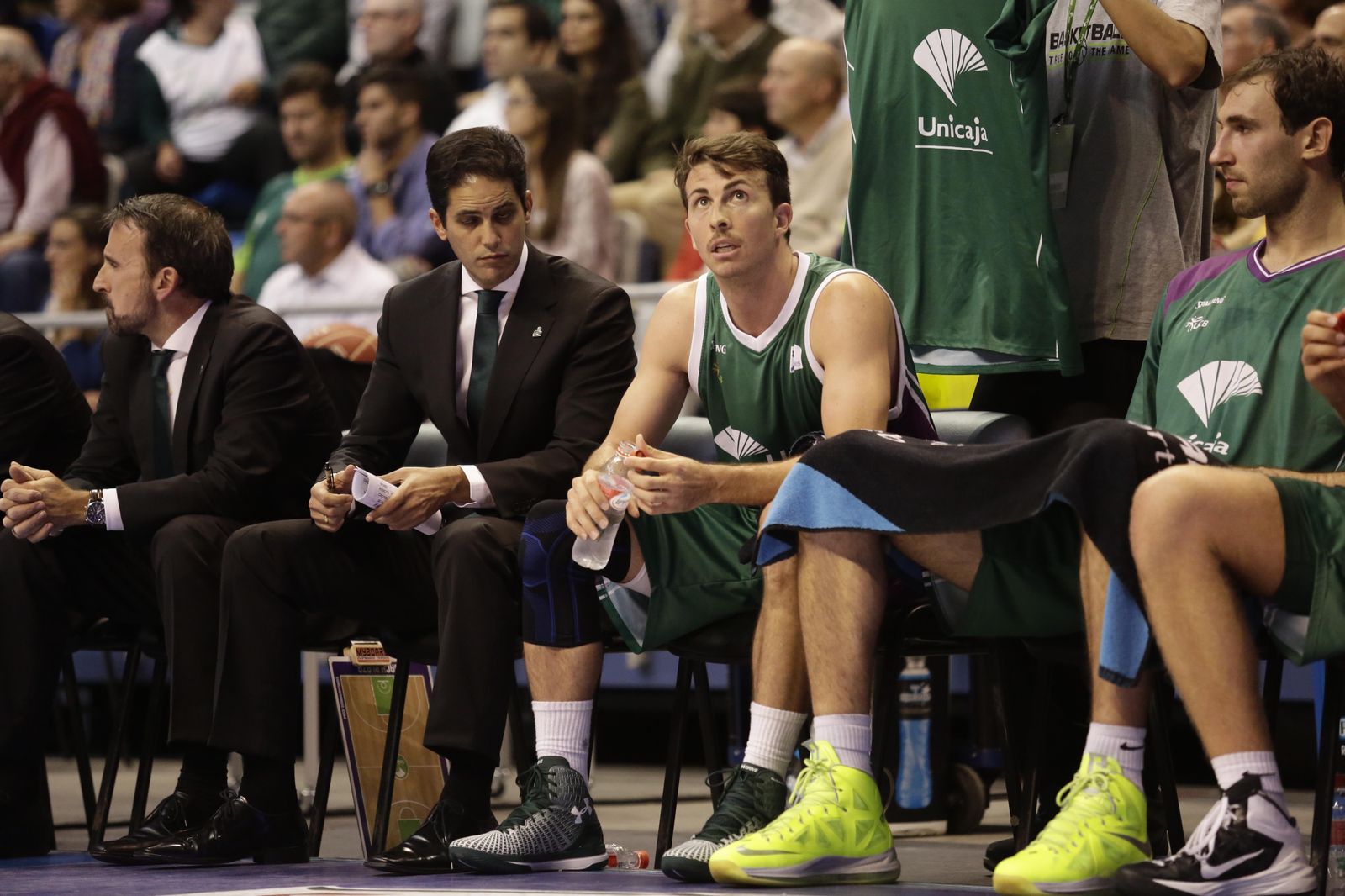 Antonio Herrera, en el centro, junto a Joan Plaza y Ryan Toolson, durante su etapa en el Unicaja.