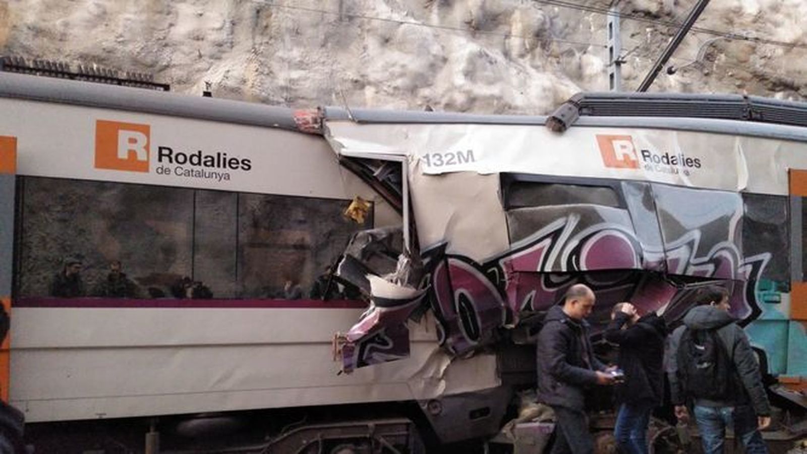 Estado en el que ha quedado uno de los trenes tras el accidente.