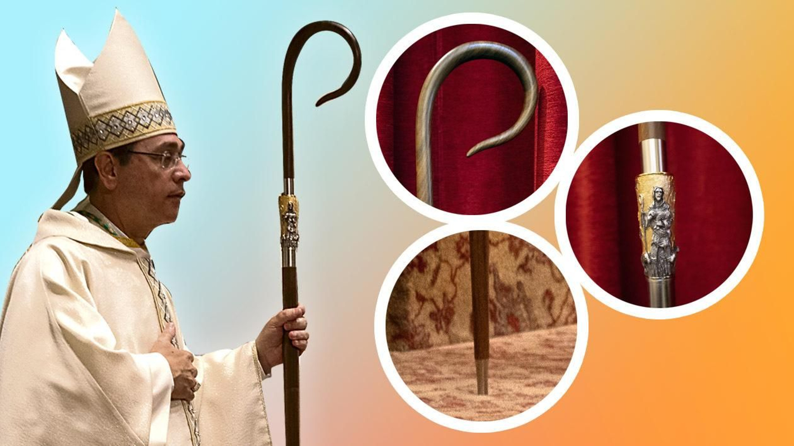 Monseñor León con su báculo.