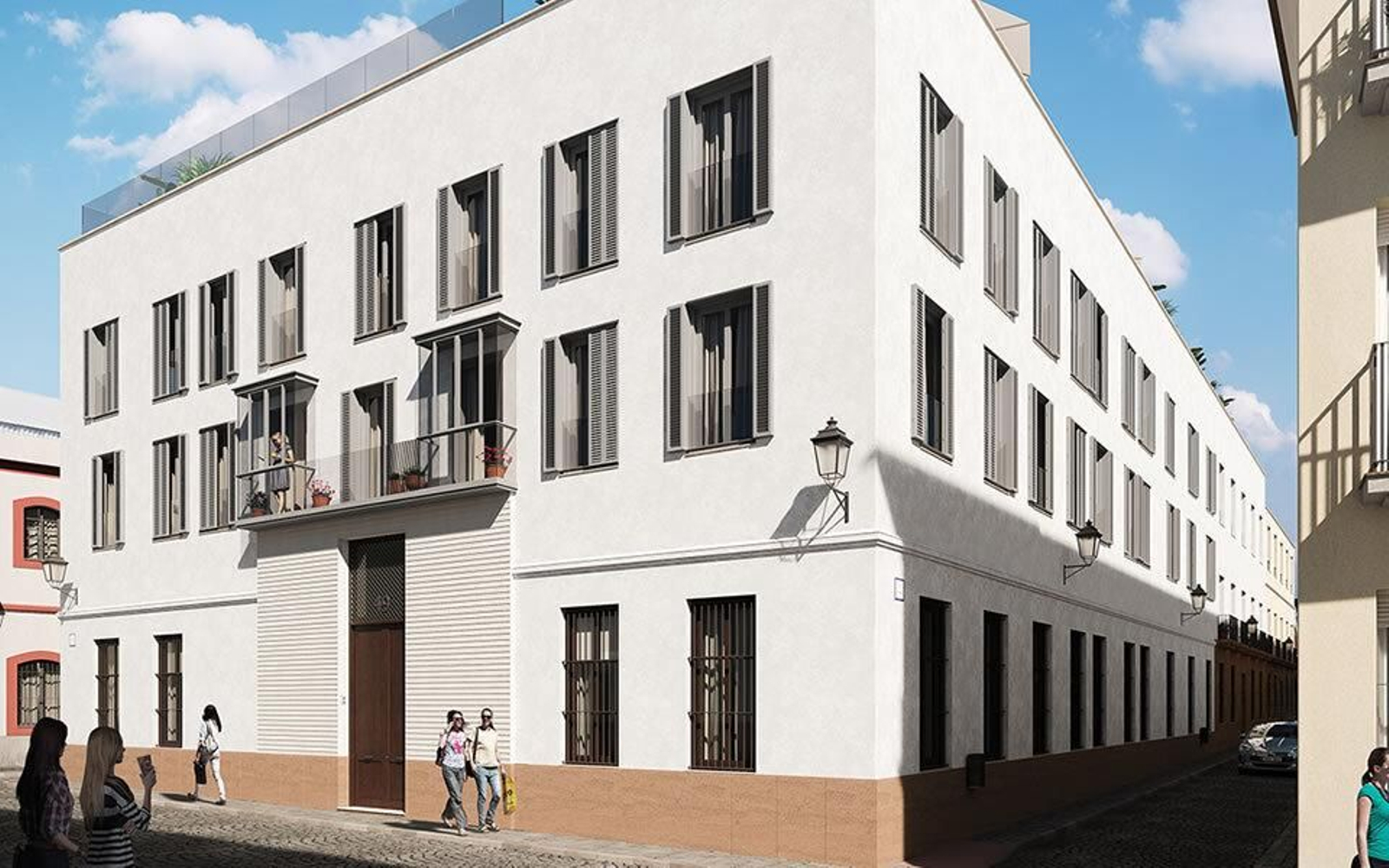 Recreación de la fachada del edificio de viviendas de lujo del Grupo Galia en el Mentidero.