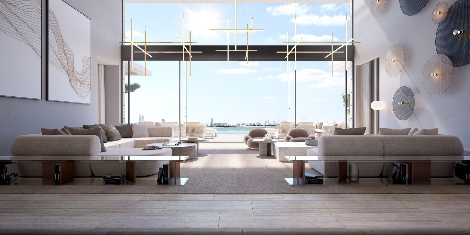 Interior del modelo número 5, con vistas sobre el Golfo Pérsico.