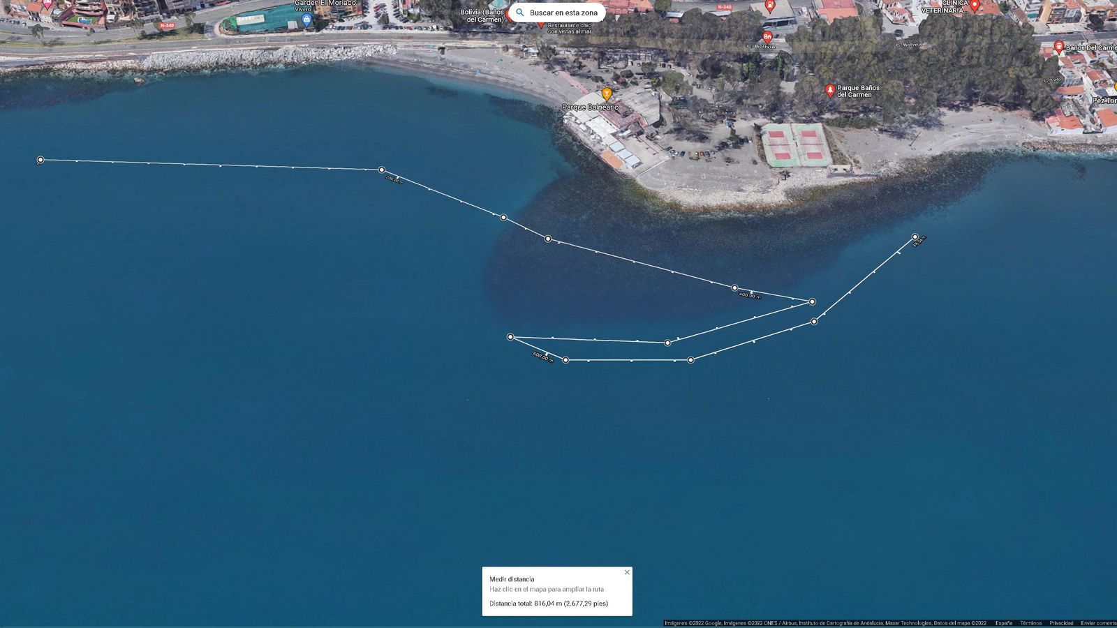 Ubicación de la red que estaba frente a los Baños del Carmen.