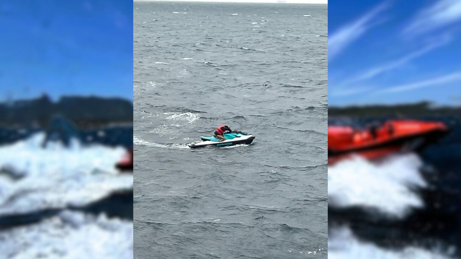 El hombre en moto de agua rescatado en el Estrecho.