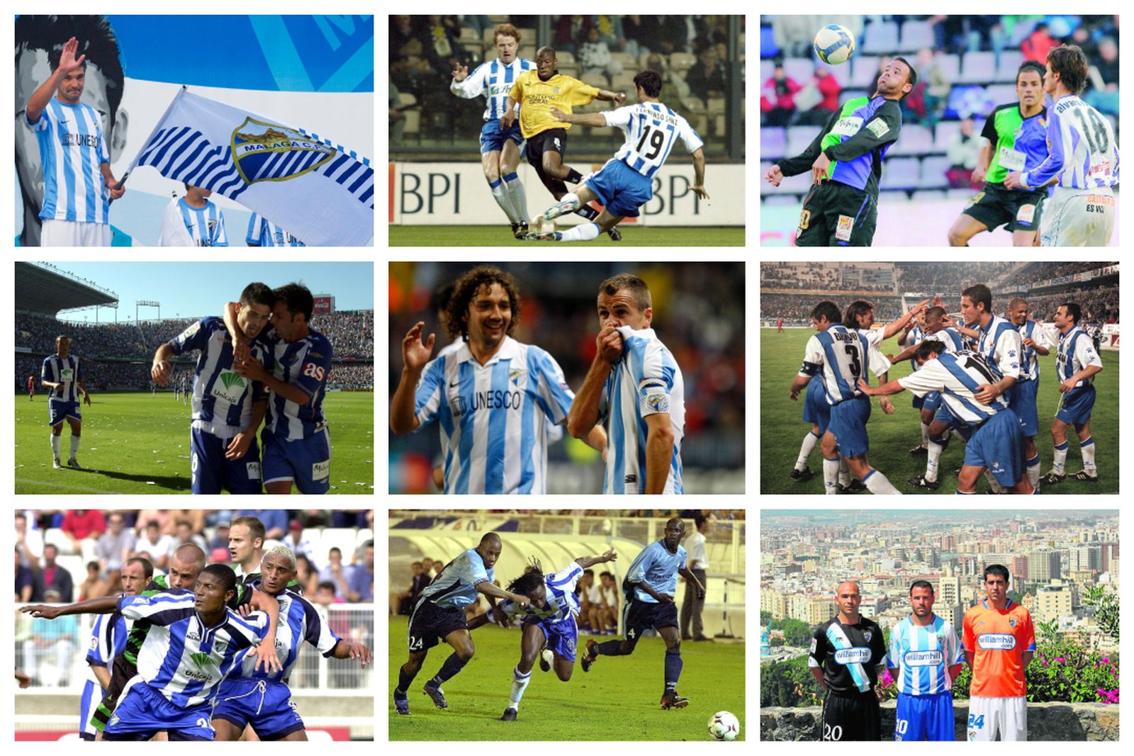 Collage de camisetas del Málaga CF históricas