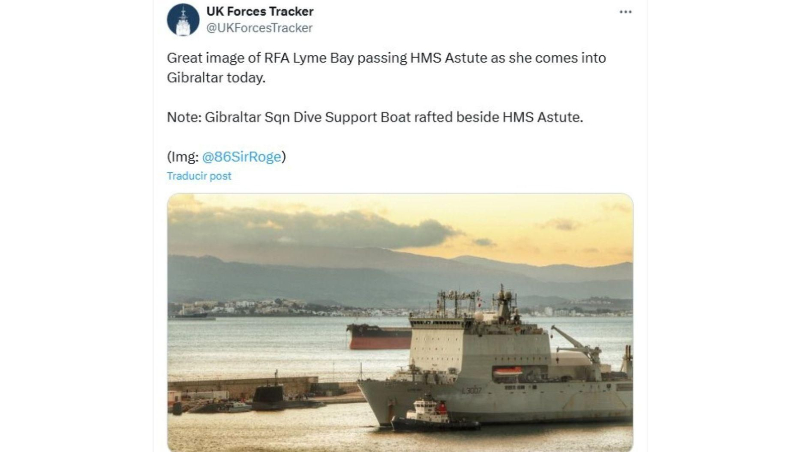 El Lyme Bay, junto al submarino Astute, este sábado en Gibraltar. El Lyme Bay, junto al submarino Astute, este sábado en Gibraltar.
