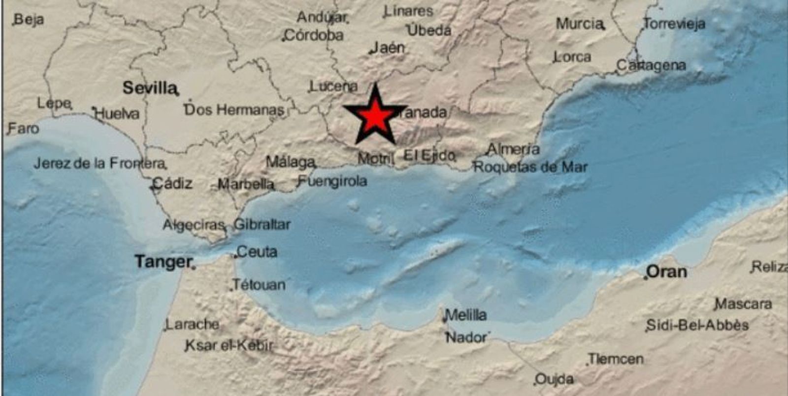 Epicentro del segundo terremoto registrado este sábado 20 de marzo en Granada.