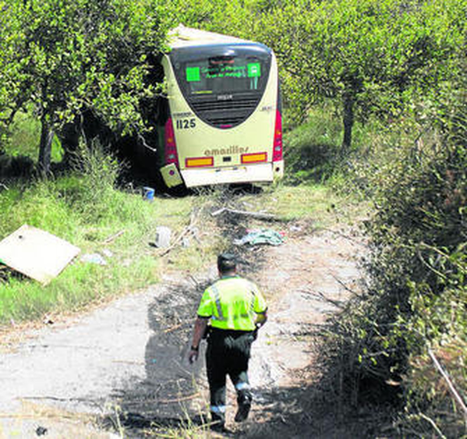 El autobús se salió de la carretera por un desnivel.