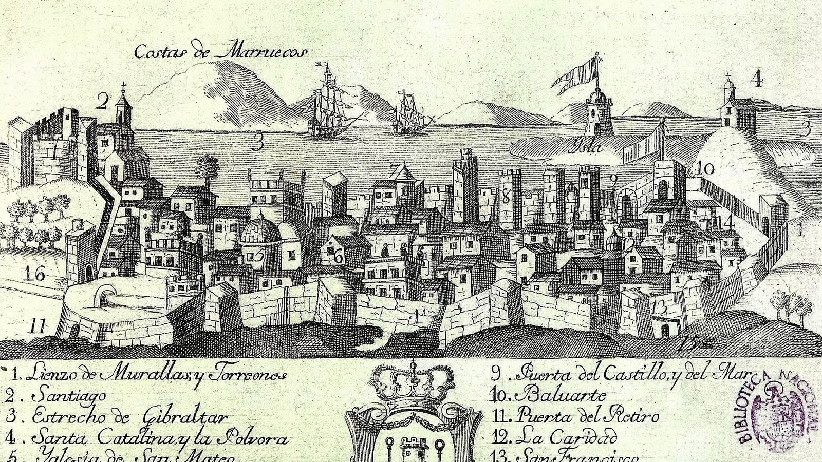 Panorámica de Tarifa hacia 1780.