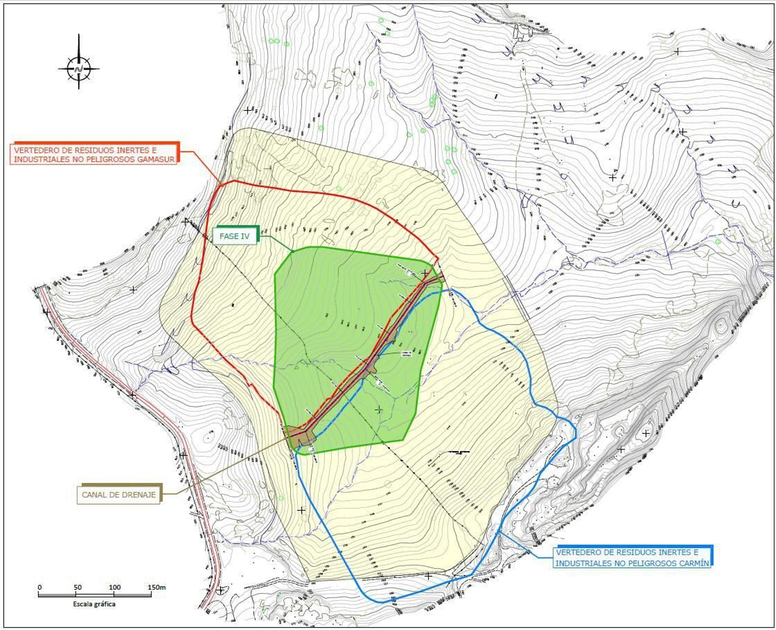 Diagrama de la instalación. En verde, la fase 4 entre las zonas 1-3 de Gamasur y el vertedero de Carmín.
