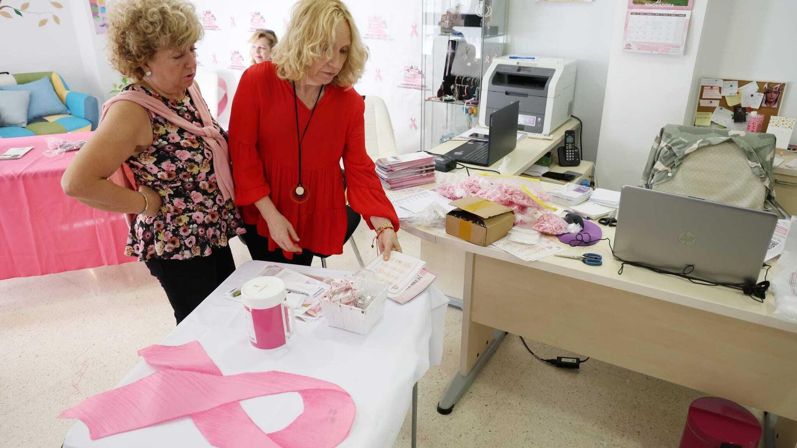 Rosa Pavón (derecha) y Consuelo Rodríguez, preparando el material para la mesa informativa. Rosa Pavón (derecha) y Consuelo Rodríguez, preparando el material para la mesa informativa.