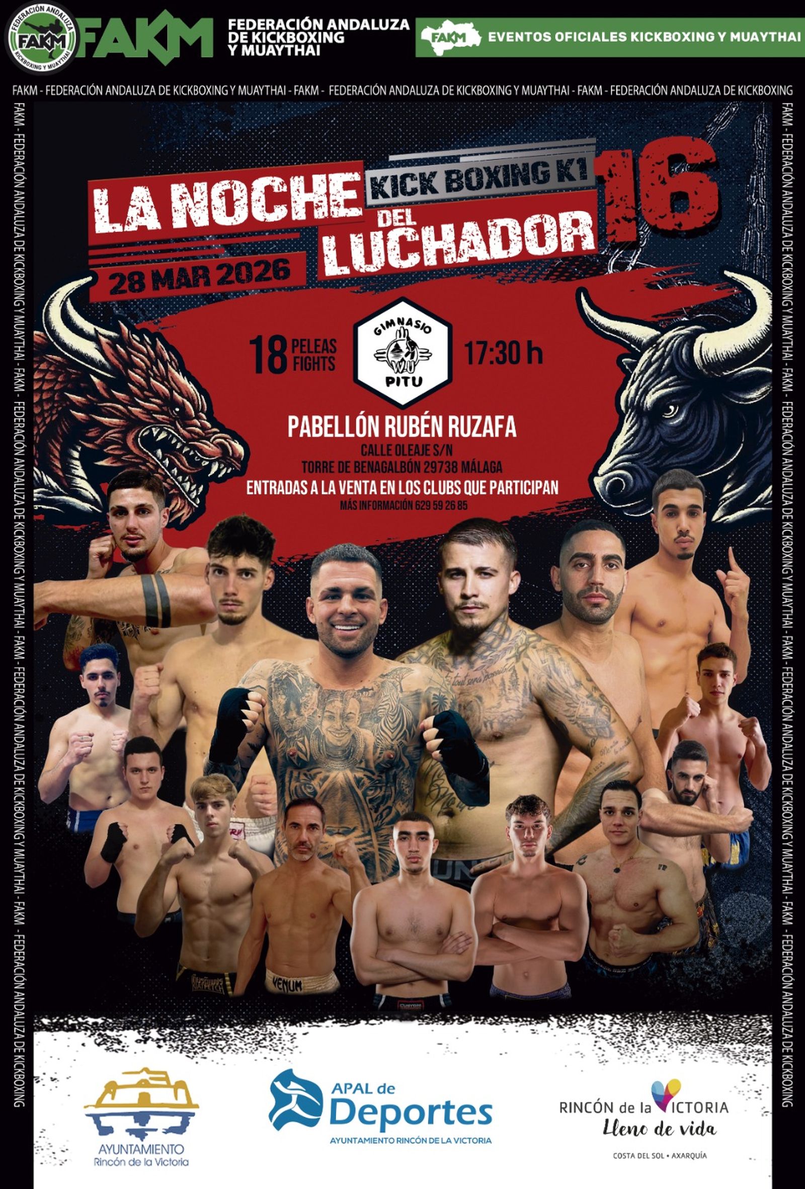Imagen del cartel de la velada de Kick Boxing que tendrá lugar en Rincón de la Victoria