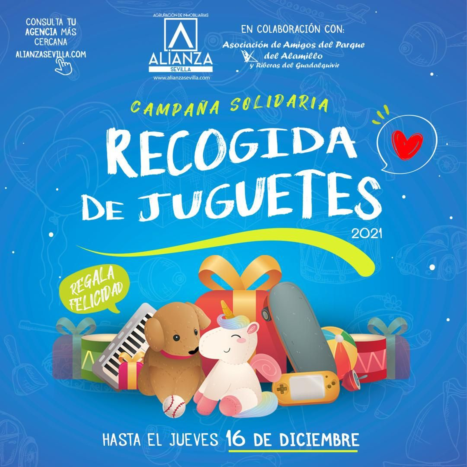 Cartel de la Campaña Solidaria de Recogida Juguetes Alianza Sevilla.