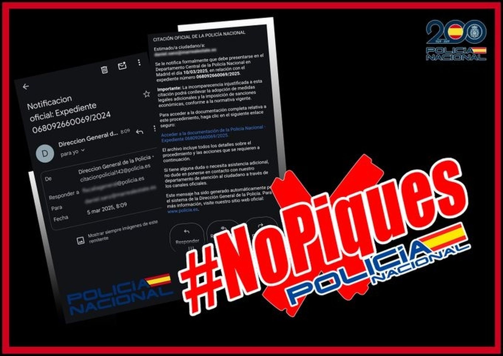 Imagen de la Policía Nacional con la campaña #nopiques