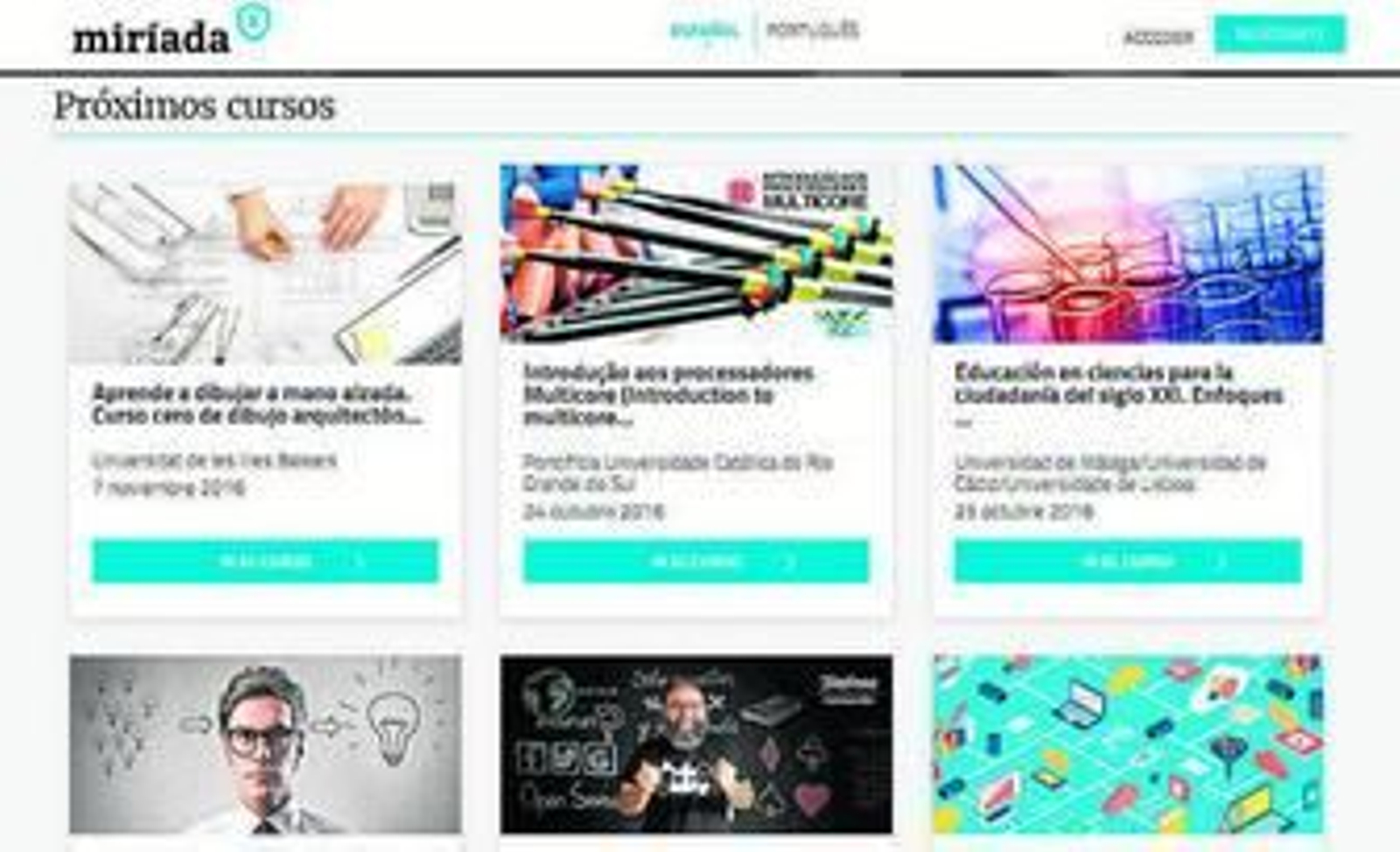 Página de inicio de Miríada X.